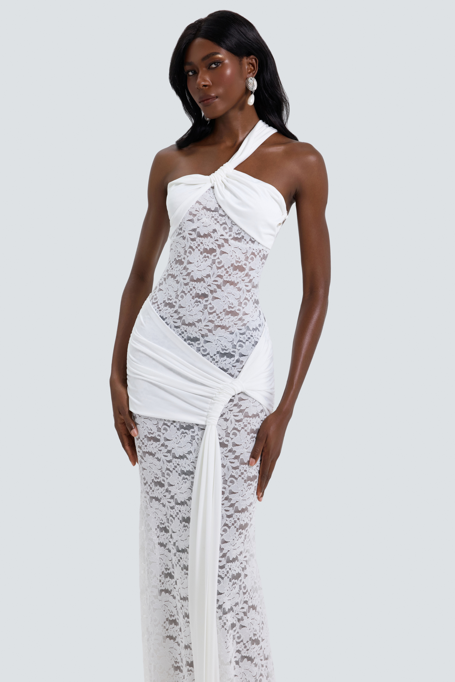 Lace Splicing Jersey See-Through Maxi Dress – Violet Aurora