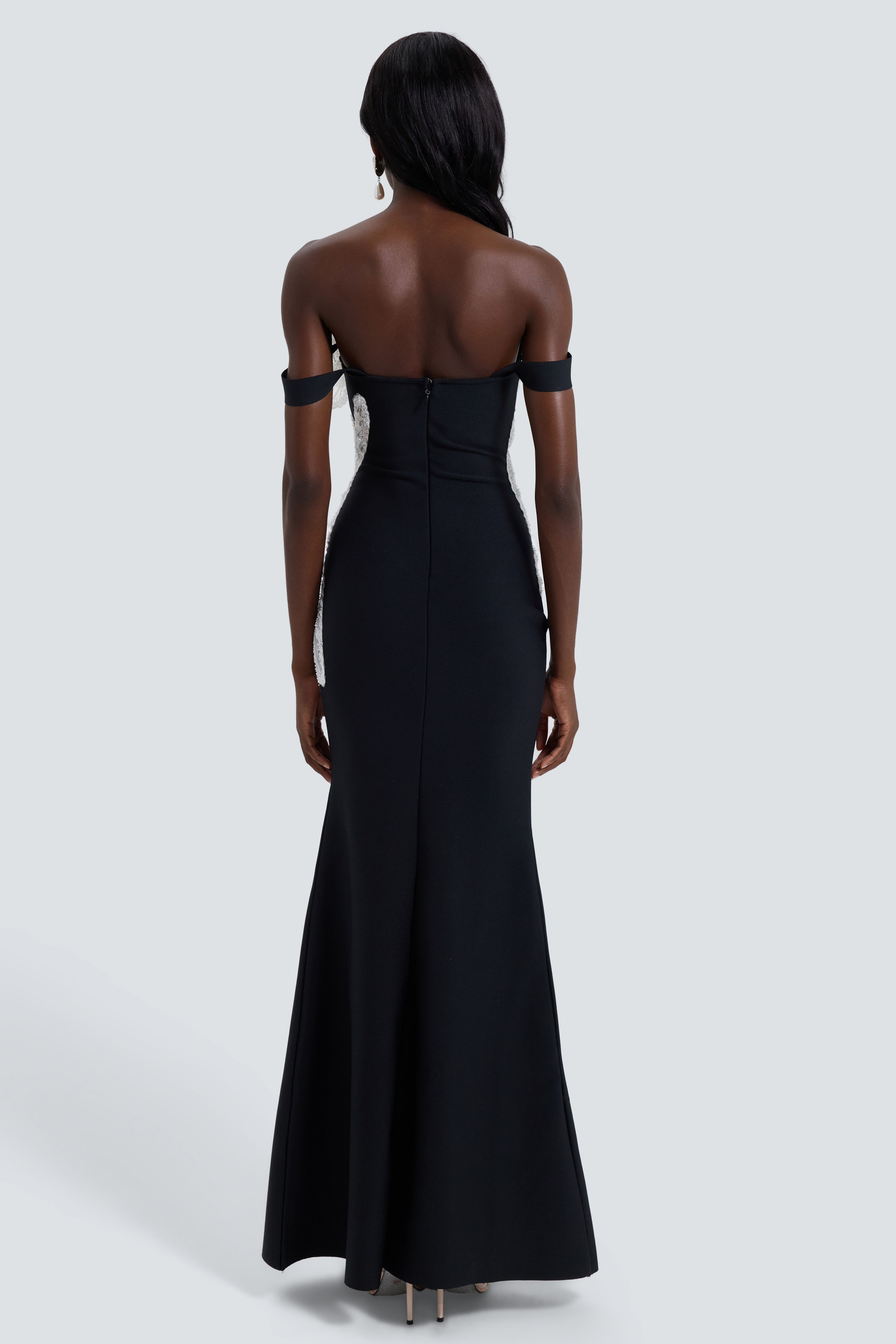 Off-Shoulder Nail Bead Embroidery Bandage Maxi Dress