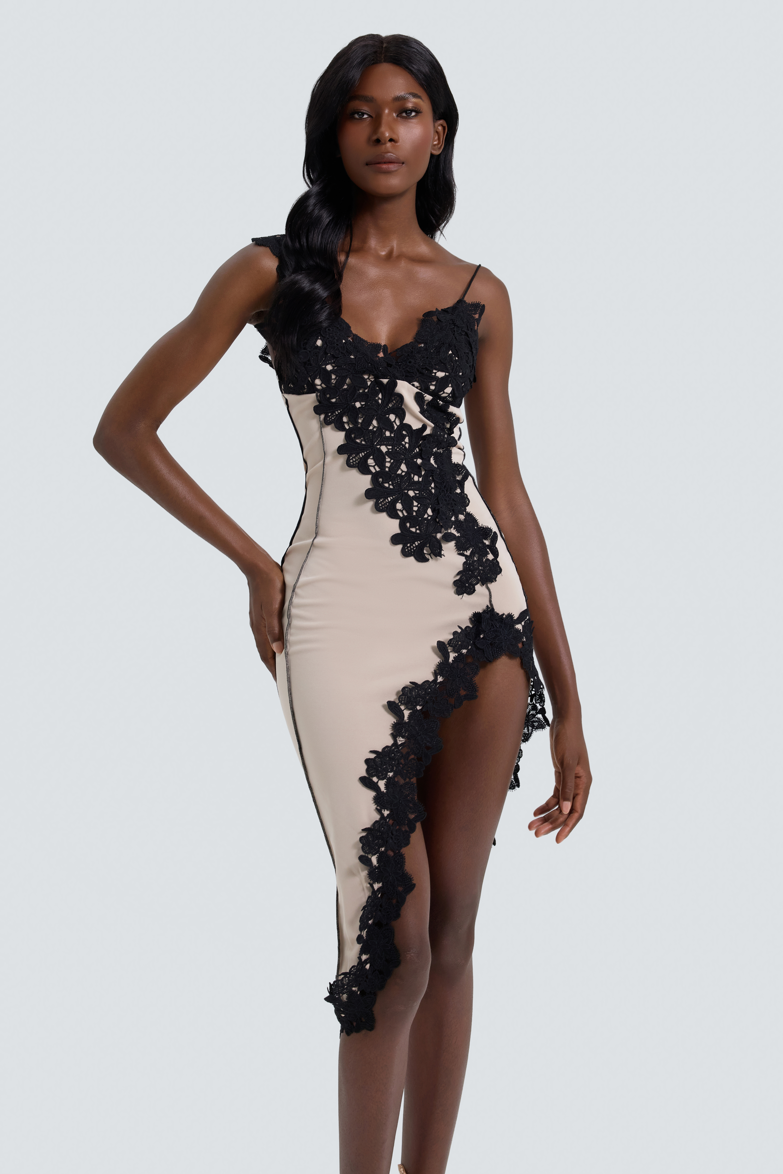Lace Splicing Jersey Slip Mini Dress