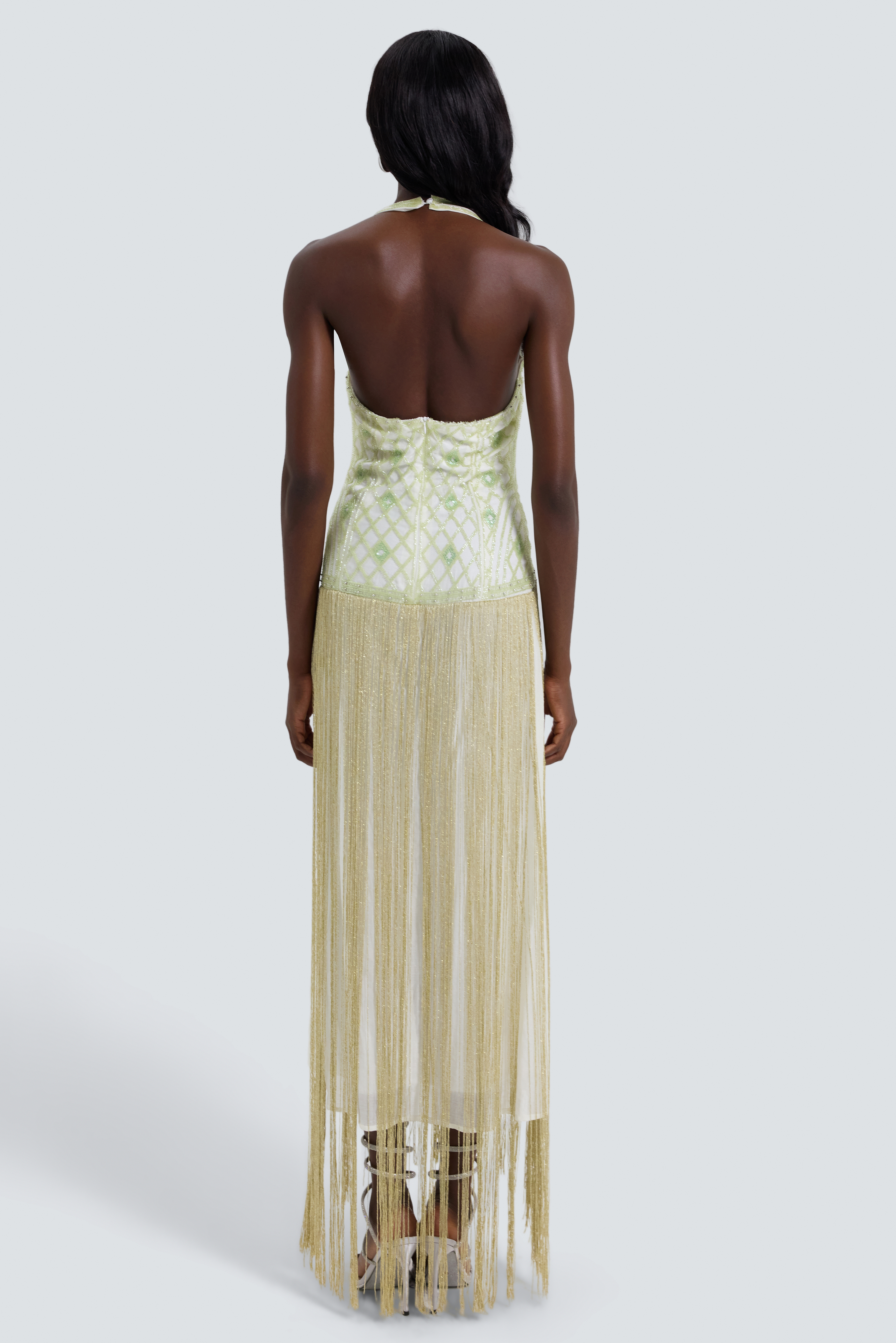 Sequin Tassel Halter Neck Maxi Dress