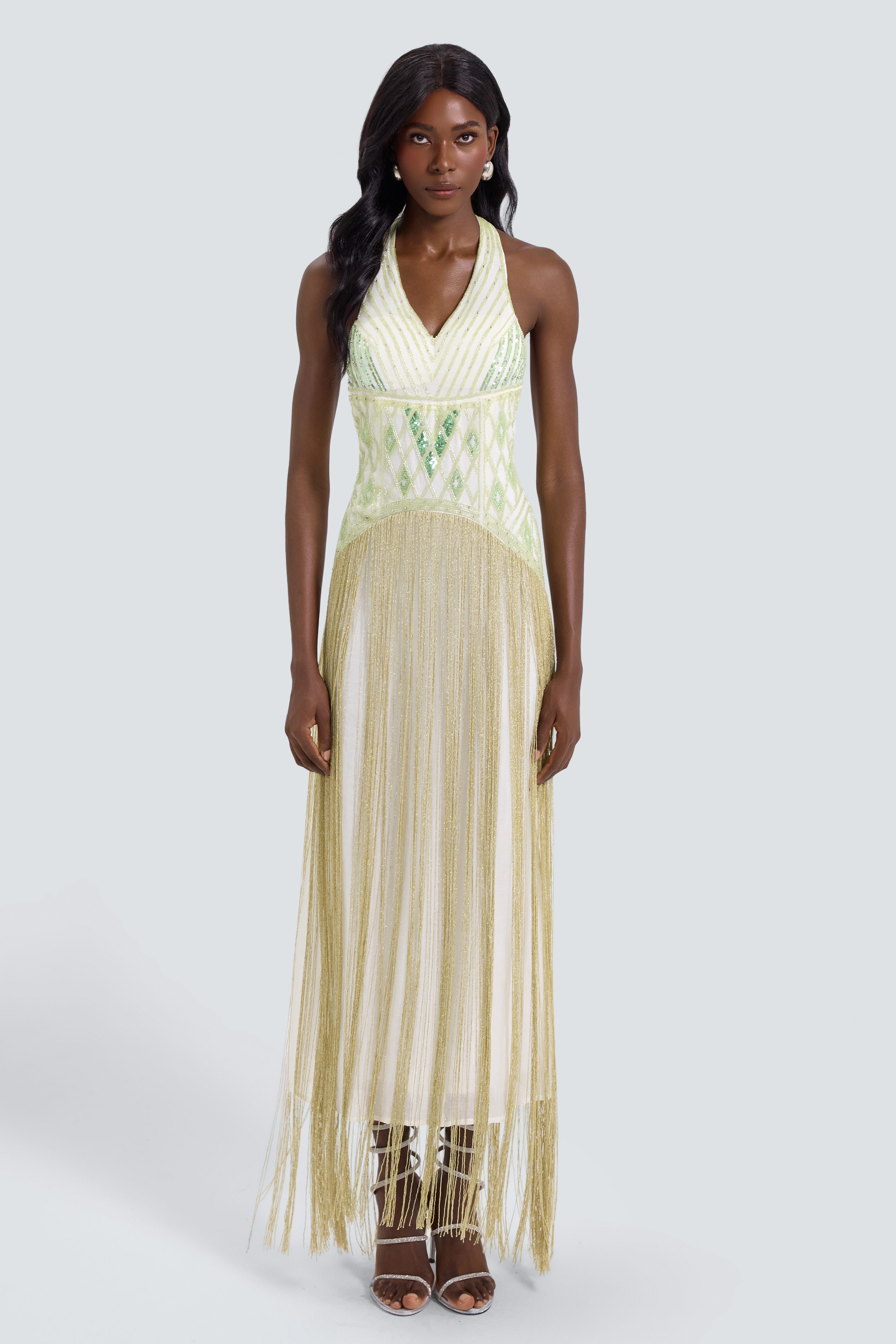 Sequin Tassel Halter Neck Maxi Dress