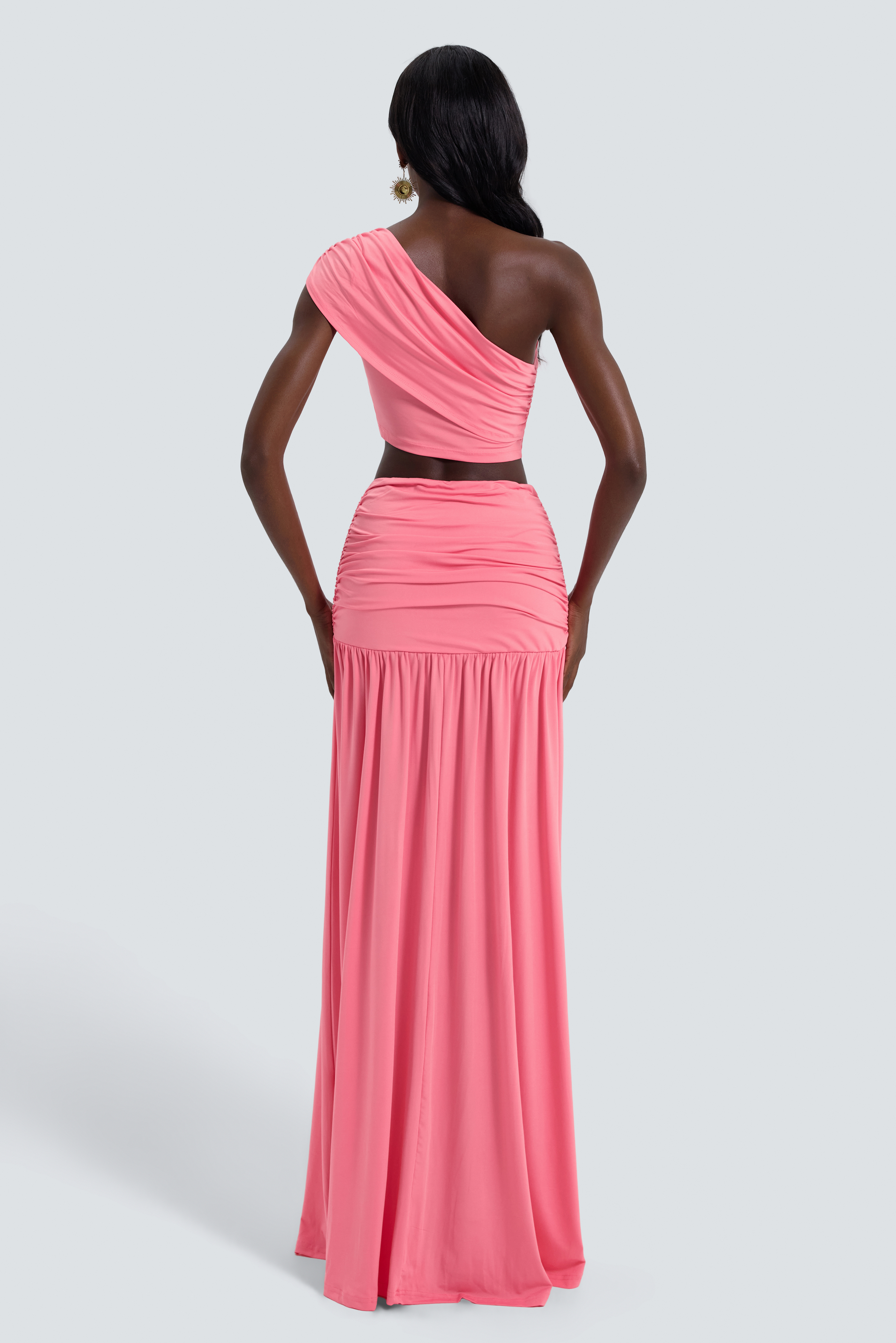Jersey Skew Collar Top & Metal Decorations Maxi Skirt Set