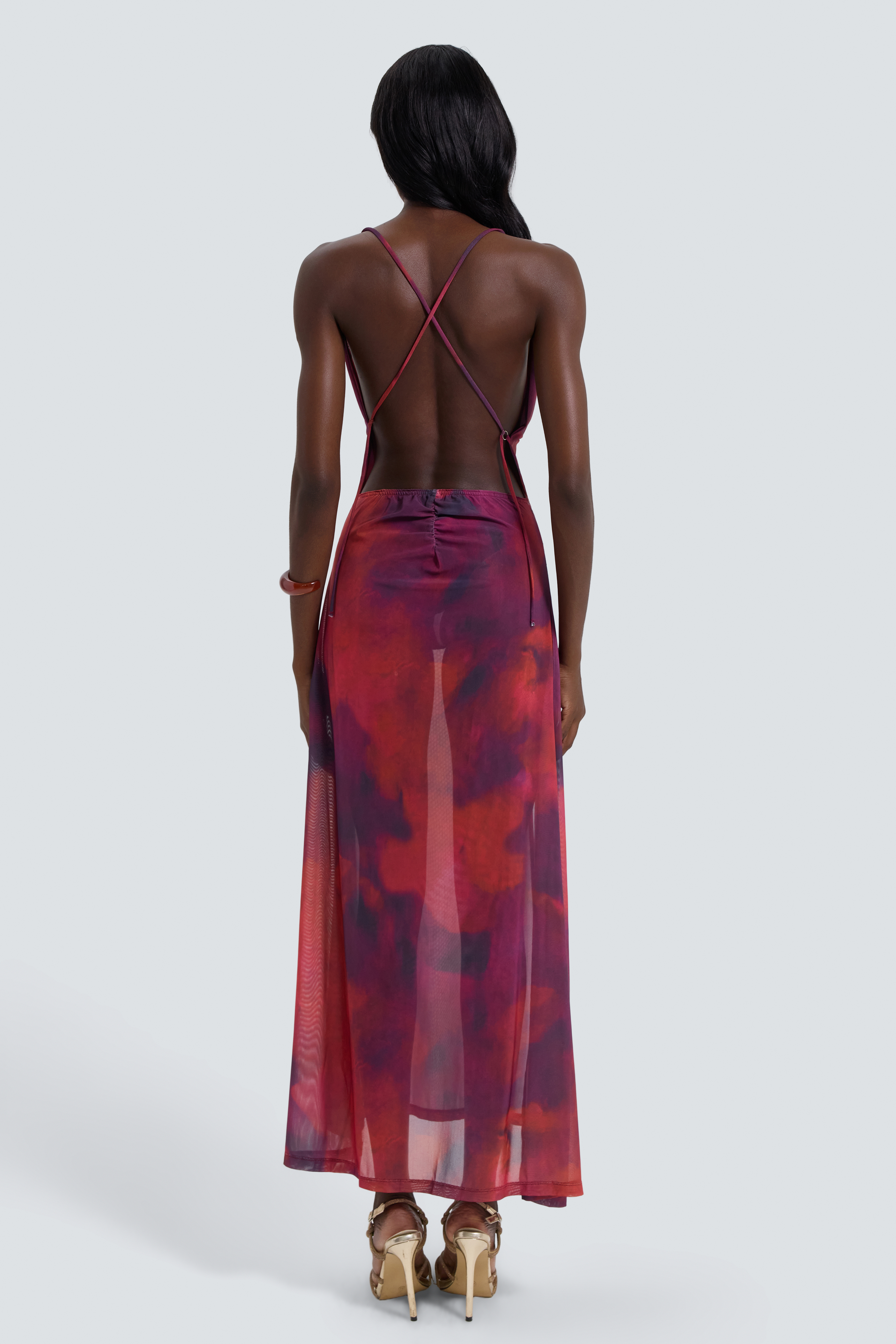 Tie Dye Swing Collar Slit Maxi Dress