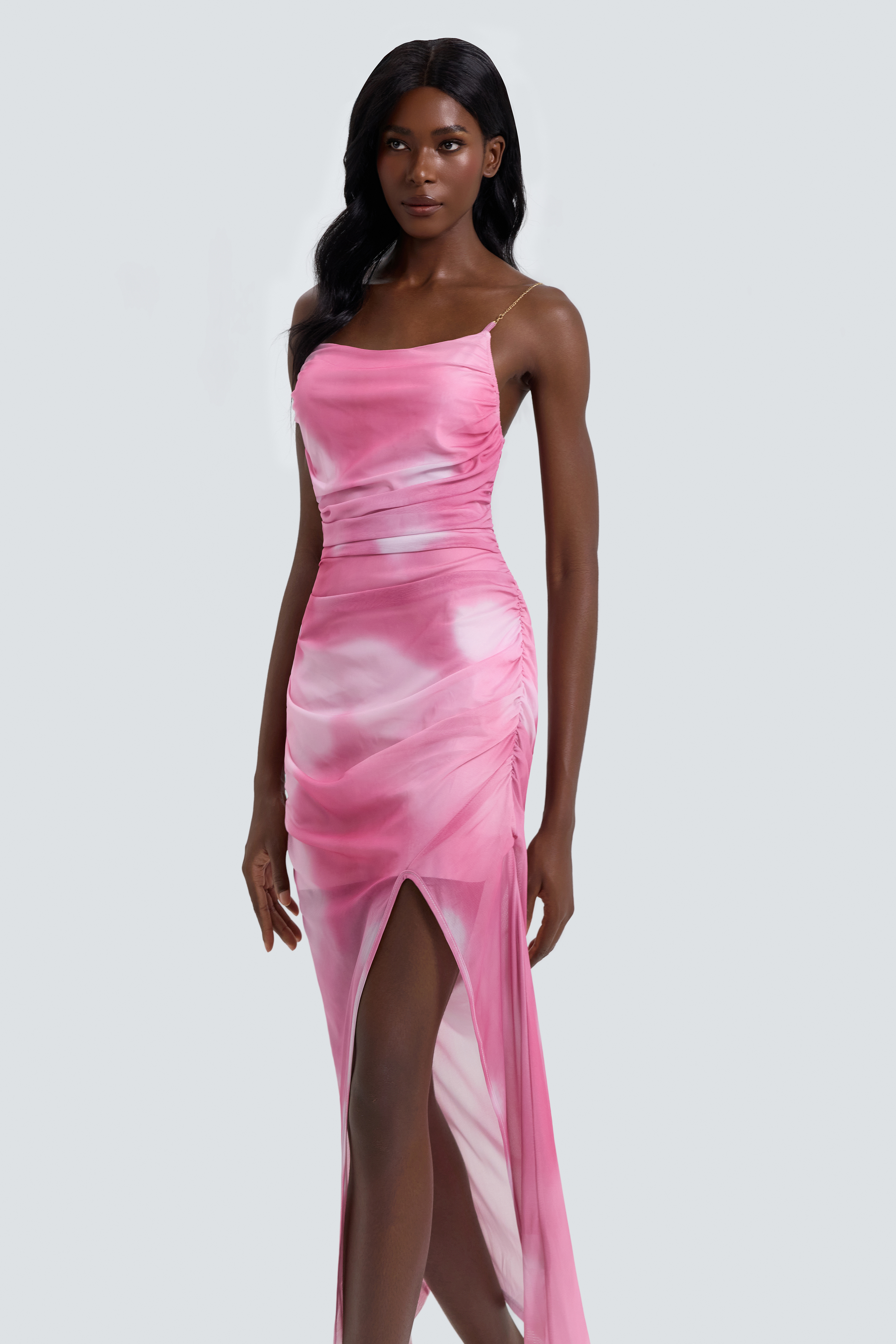 Tie Dye Mesh Slit Midi Dress With Gloves – Violet Aurora