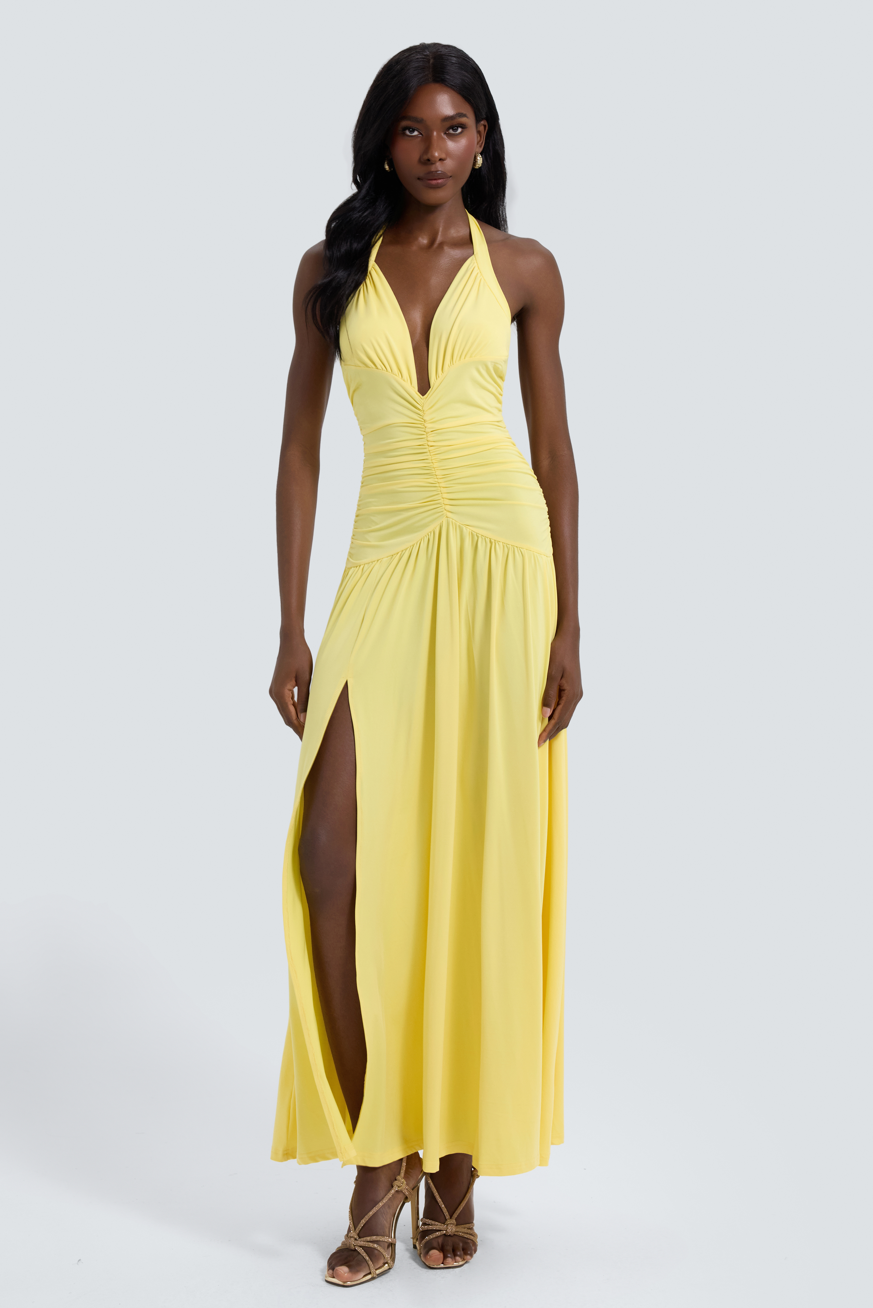 Jersey Gathering Halter Neck Maxi Dress