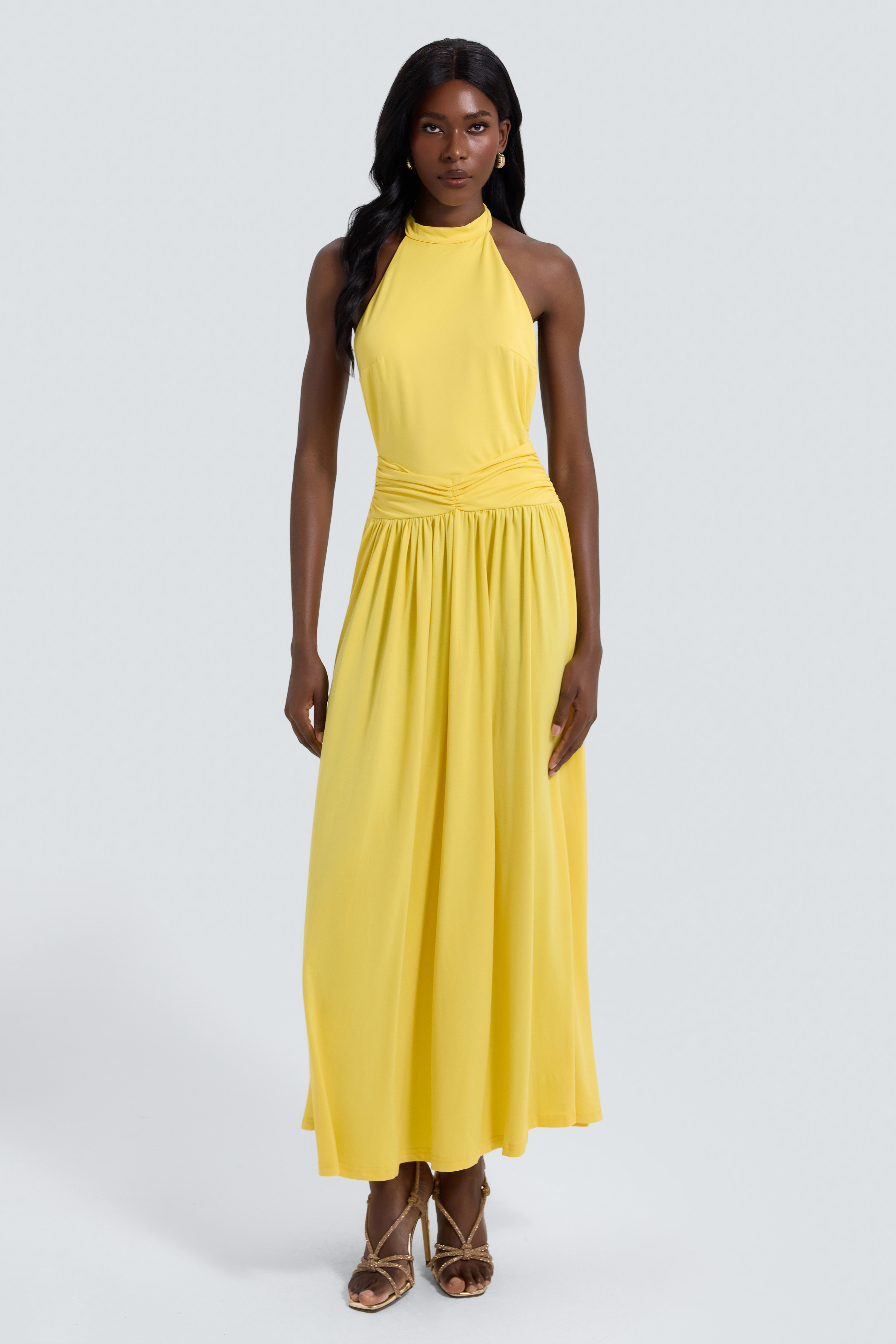 Jersey Halter Neck Backless Maxi Dress