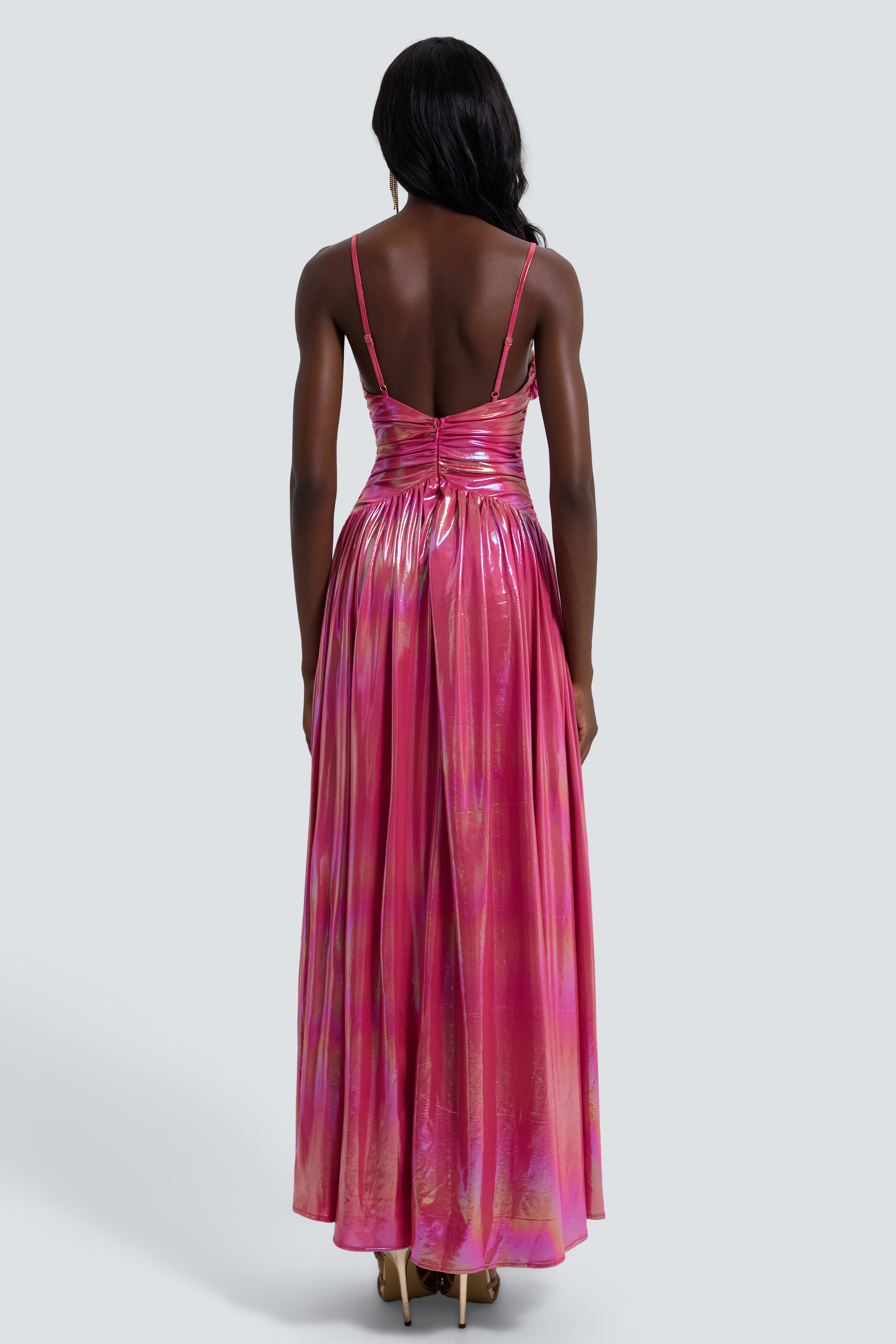 Metallic Fabric Knotted Slit Maxi Dress