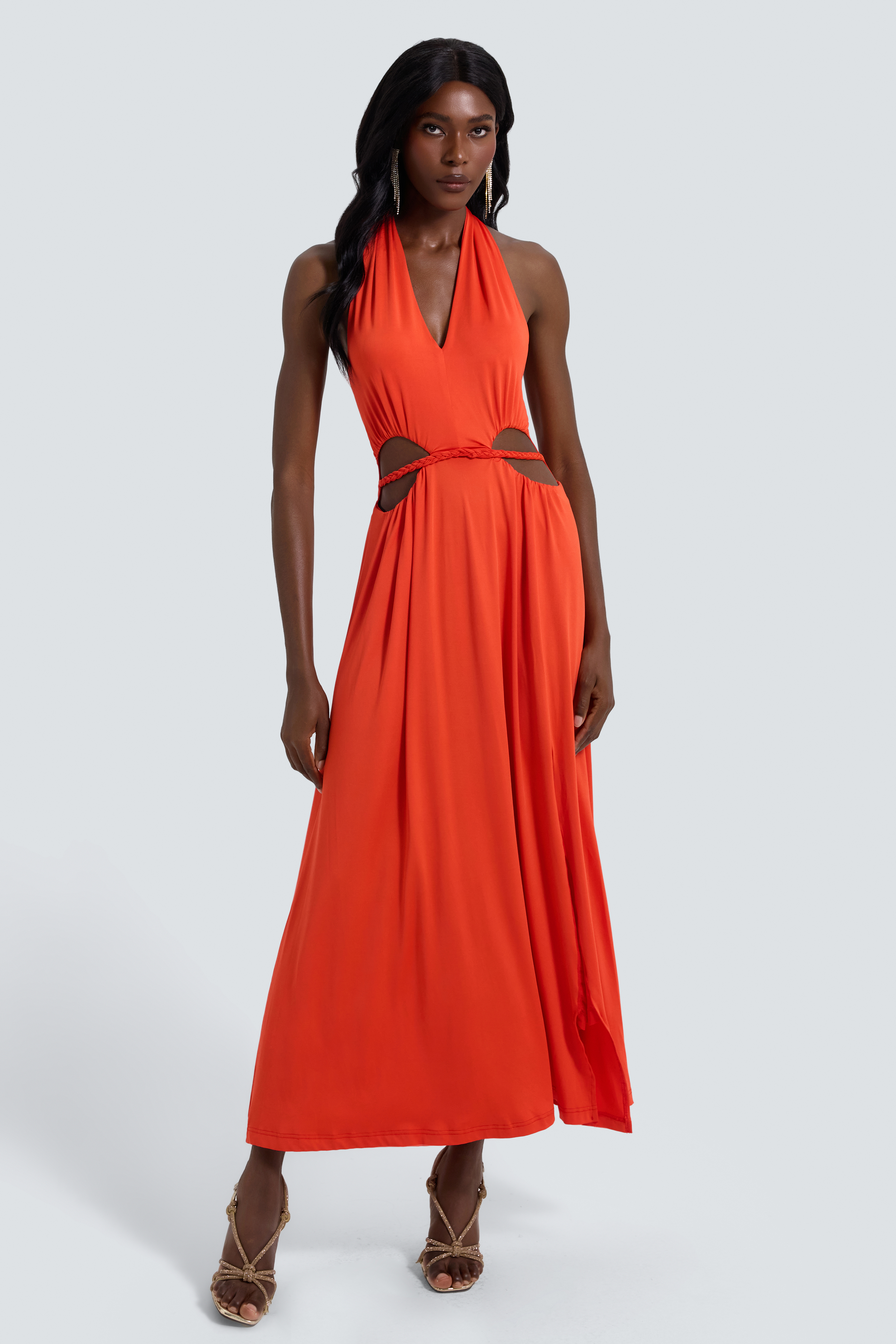 Jersey Cut-Out Slit Maxi Dress