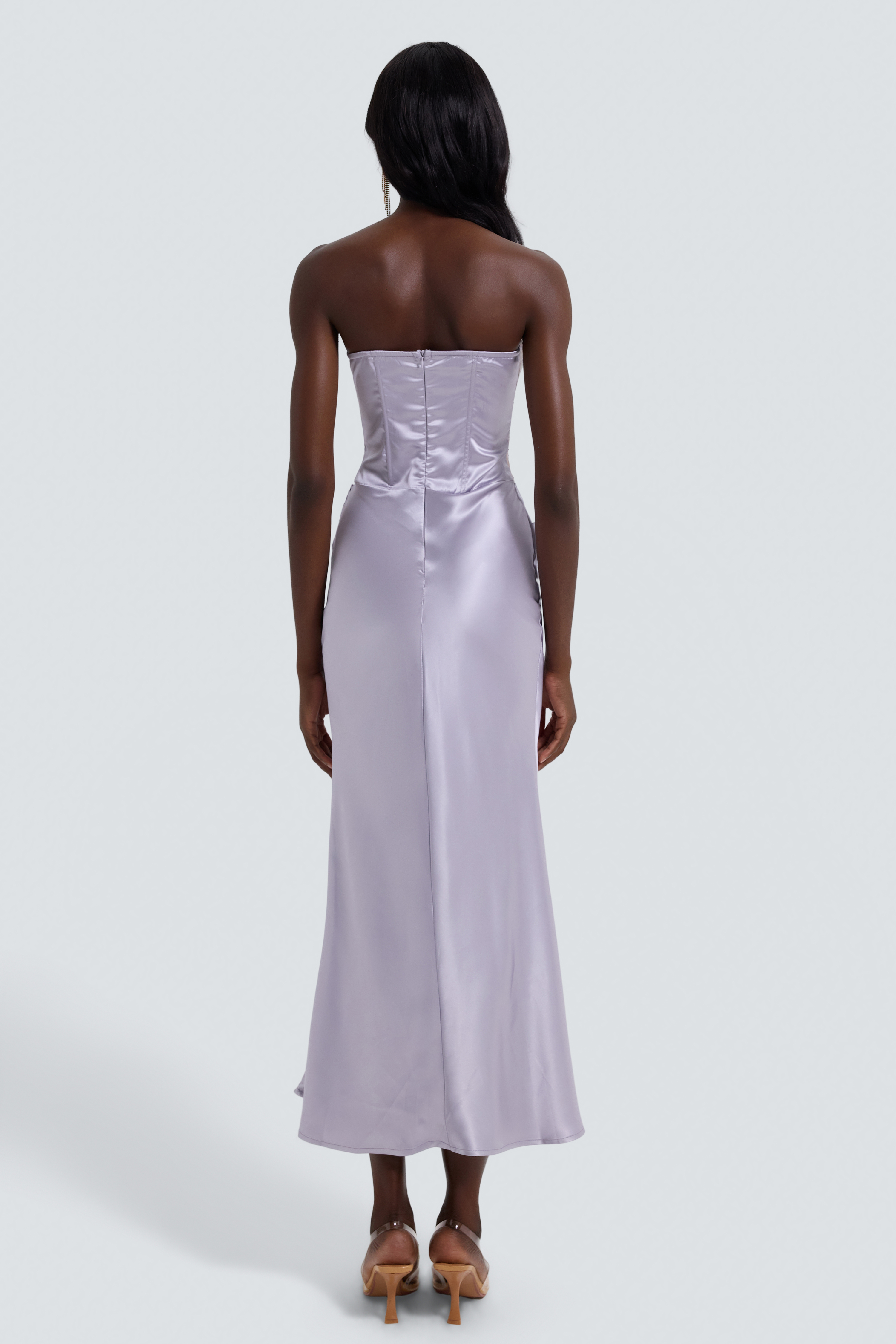 Satin Splicing Sequin Off-Shoulder Maxi Dress