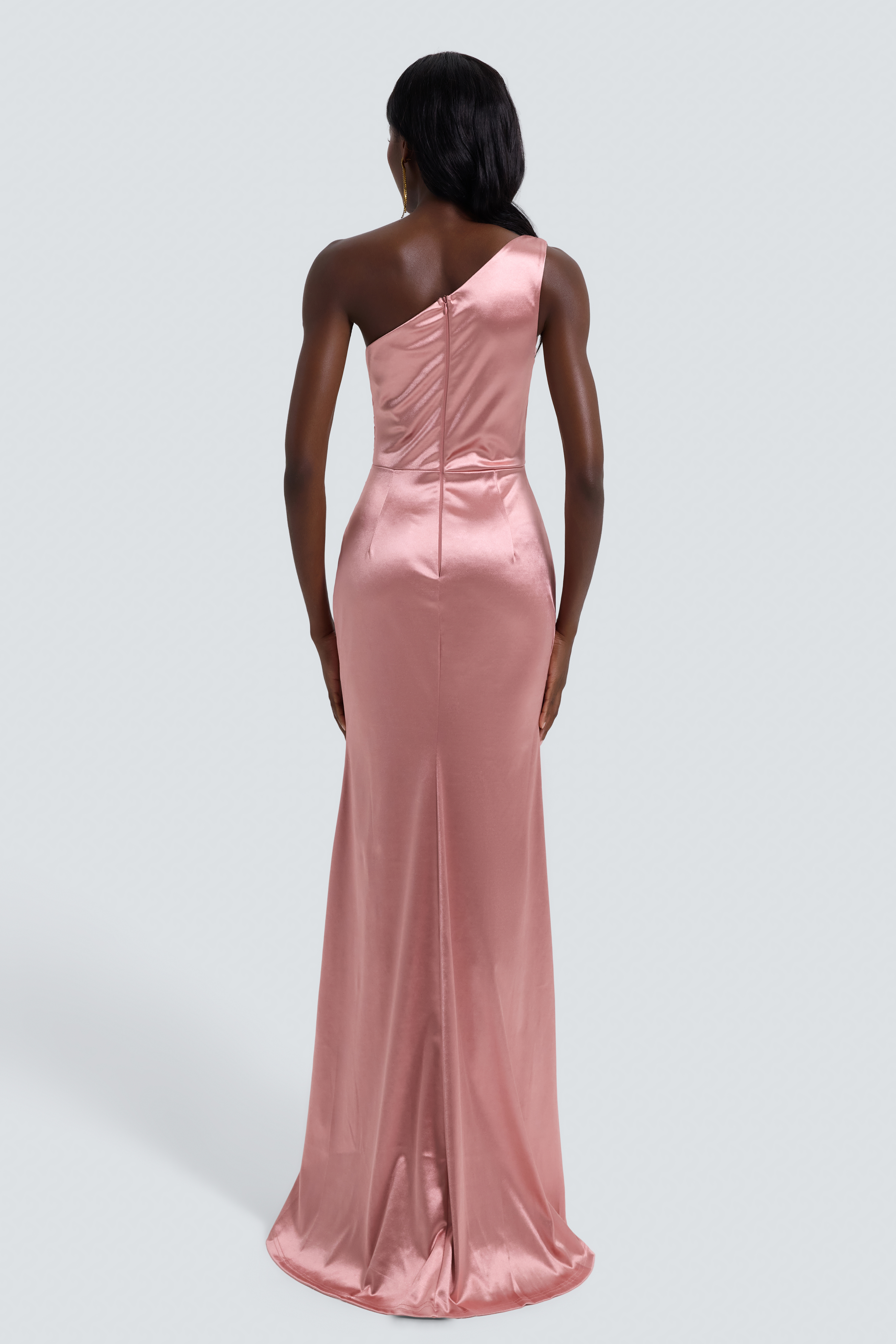 Satin - Knit One - Shoulder Pleated Maxi Dress