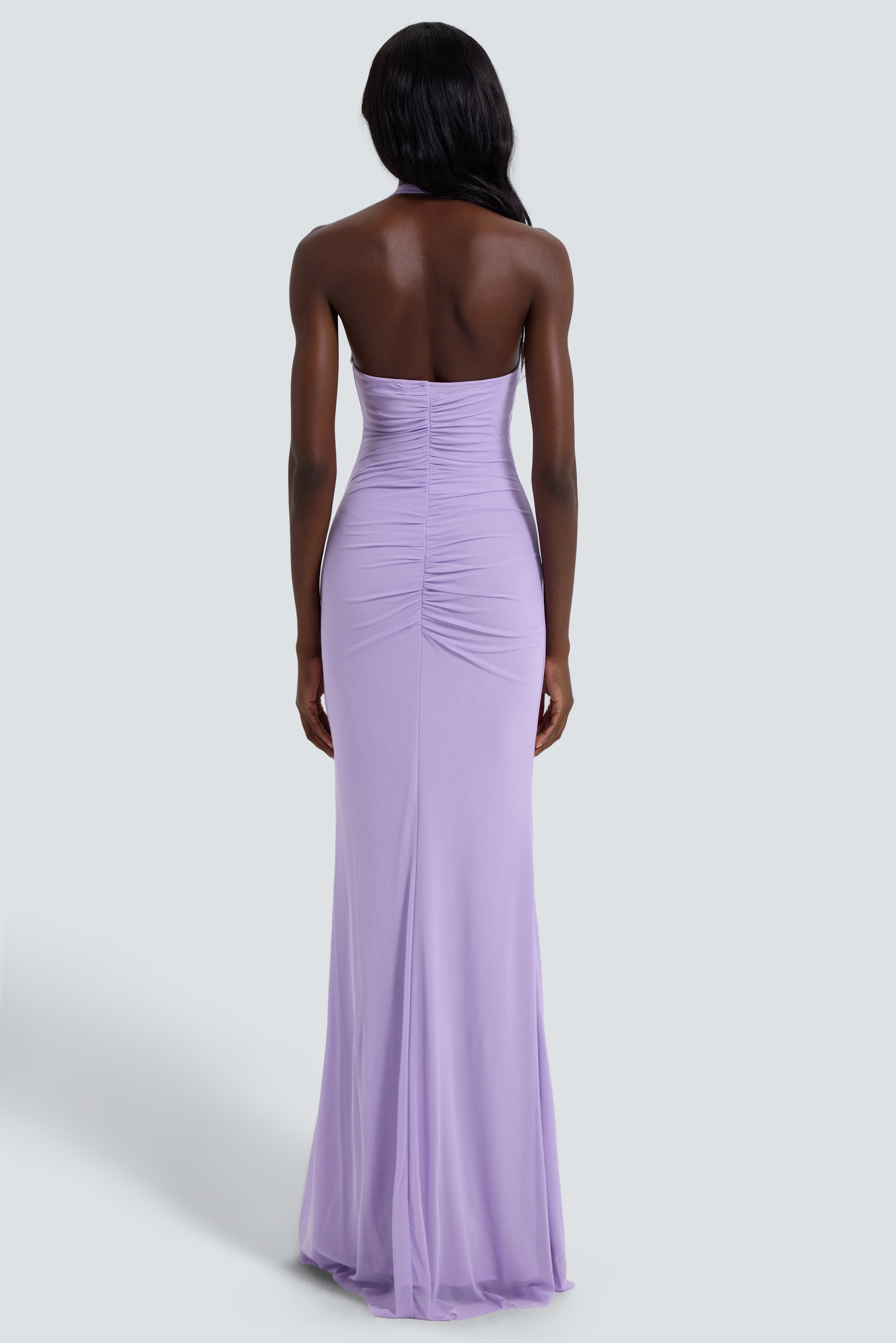 Mesh Metal Decorations Halter Neck Maxi Dress