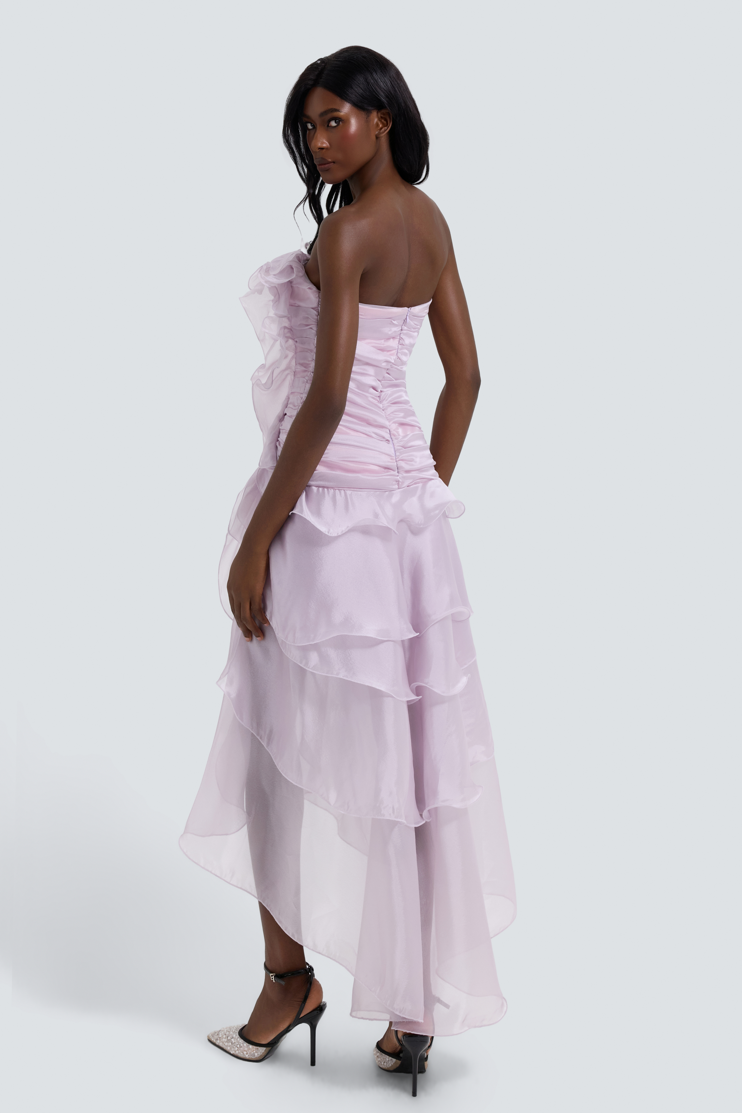 Off Shoulder Gathering Frill Maxi Dress