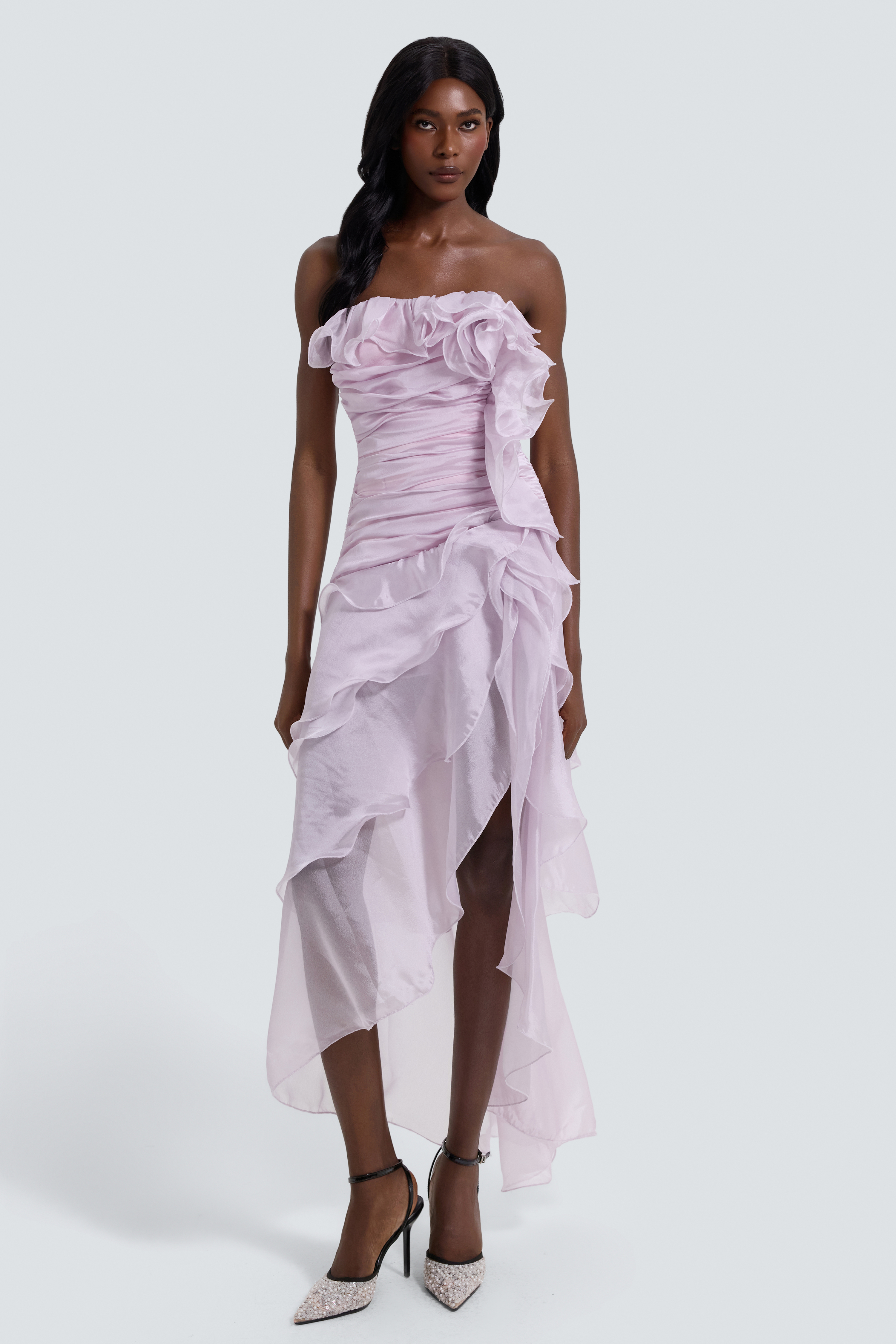 Off Shoulder Gathering Frill Maxi Dress