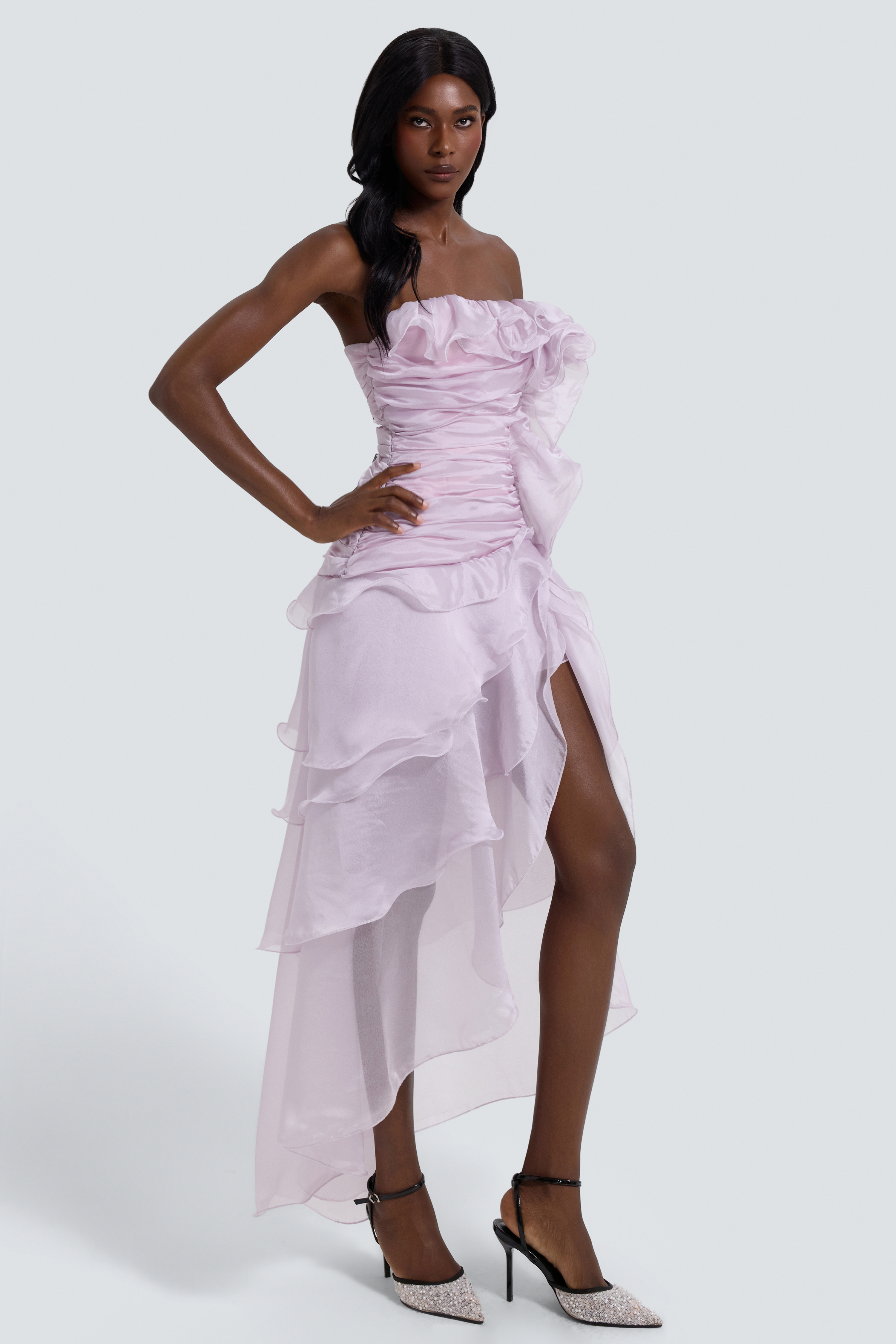 Off Shoulder Gathering Frill Maxi Dress – Violet Aurora