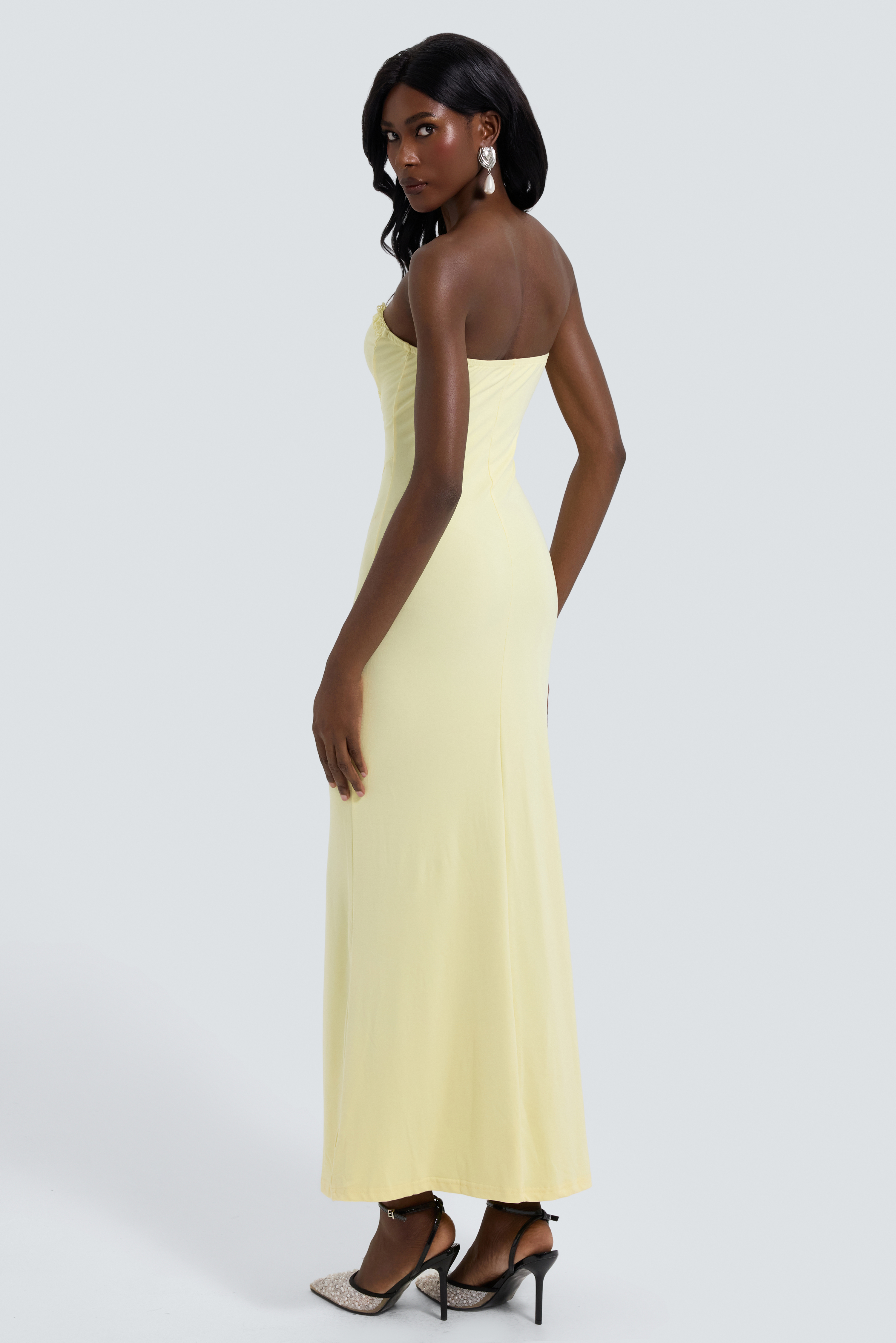 Lace Splicing Jersey Off Shoulder See-Through Maxi Dress