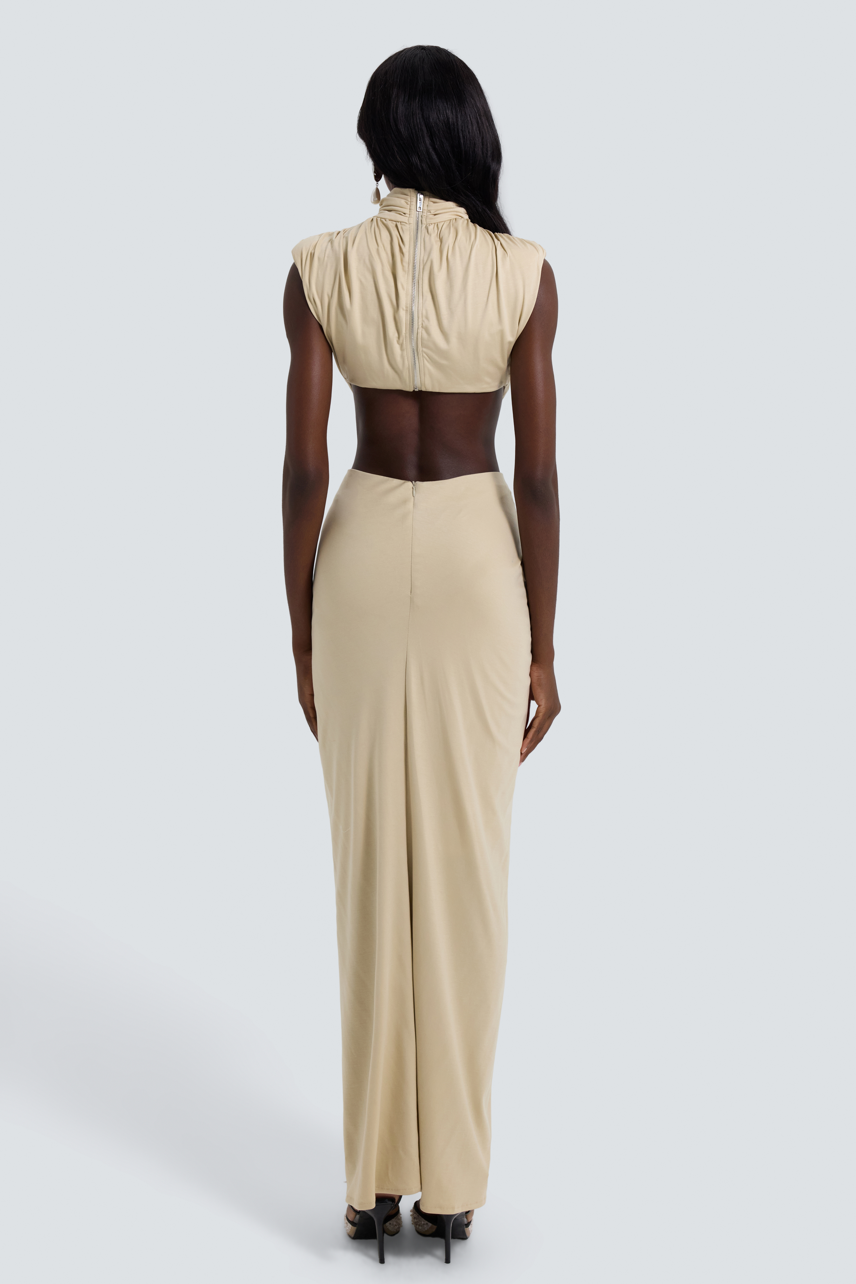 Jersey Stand Collar Cut-Out Maxi Dress