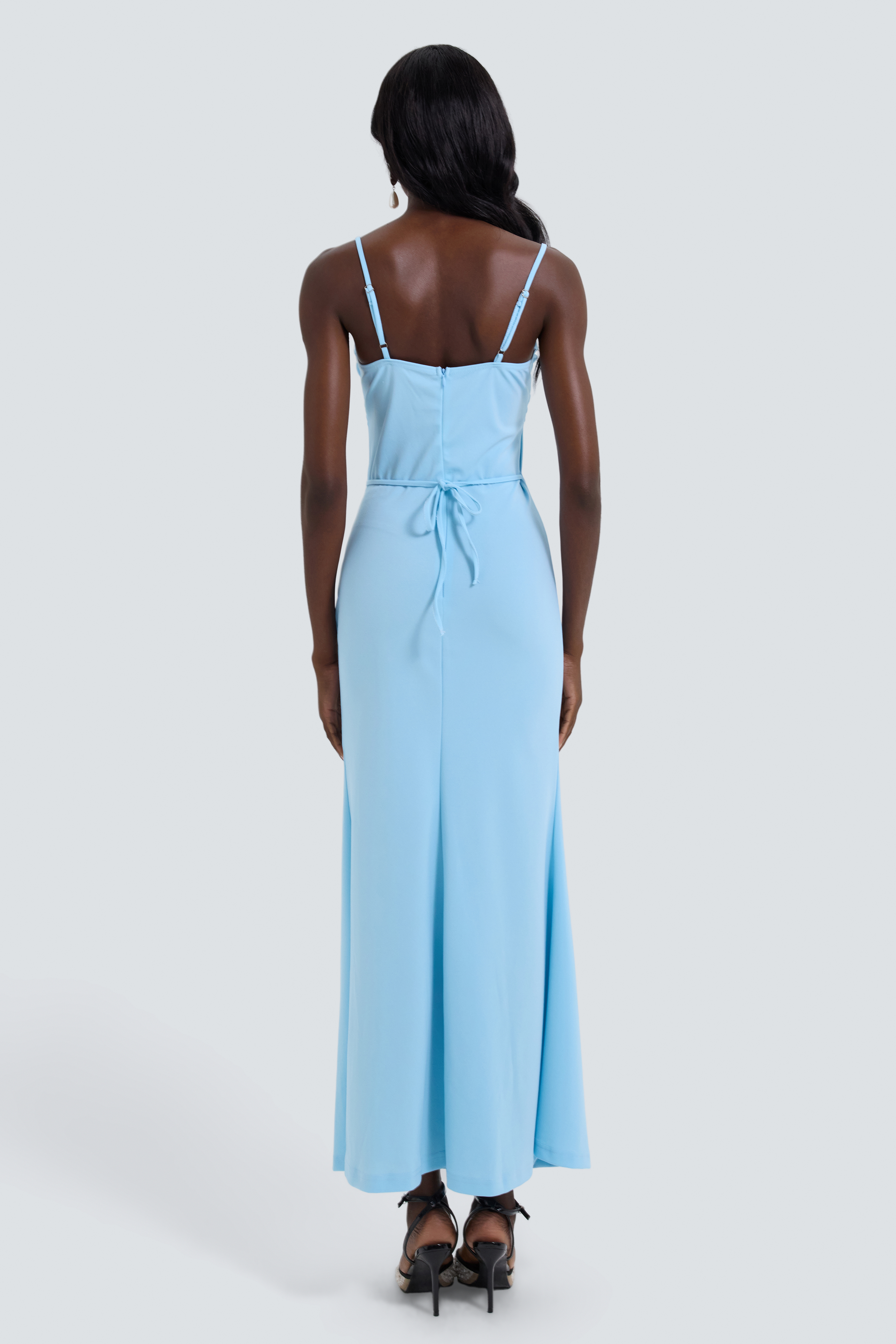 Solid Knotted Slip Slit Maxi Dress