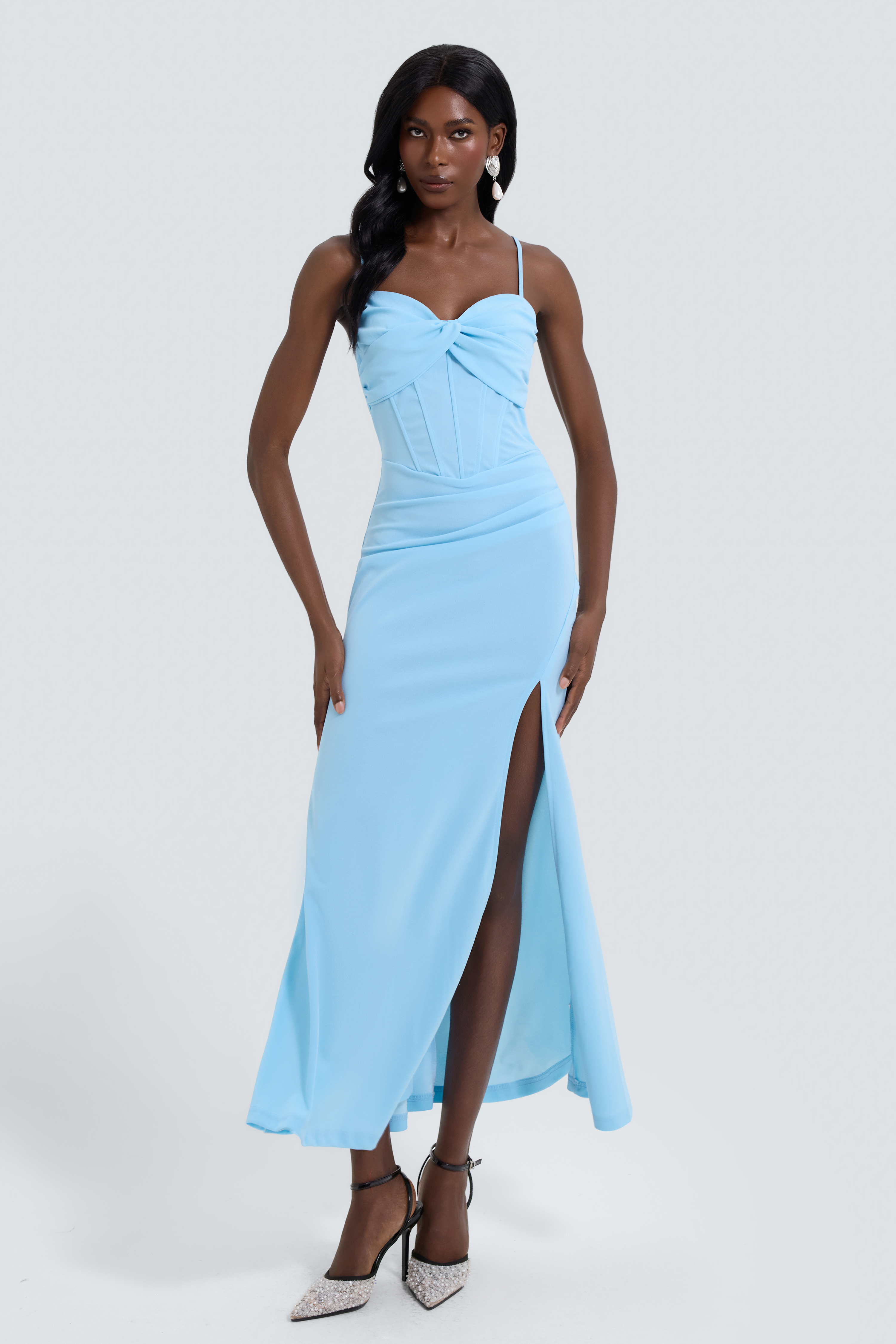 Solid Knotted Slip Slit Maxi Dress