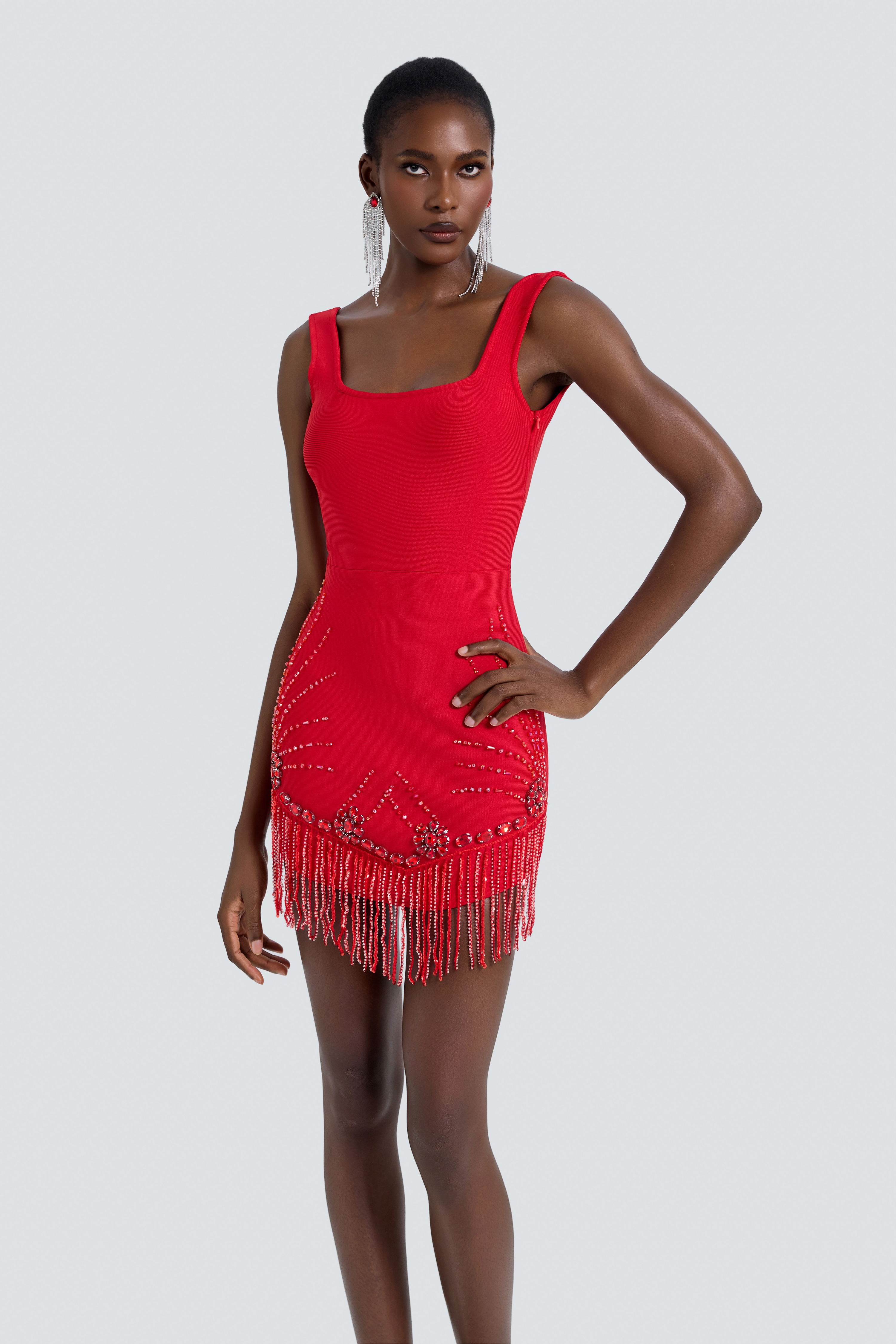 Beaded Tassel Bandage Mini Dress