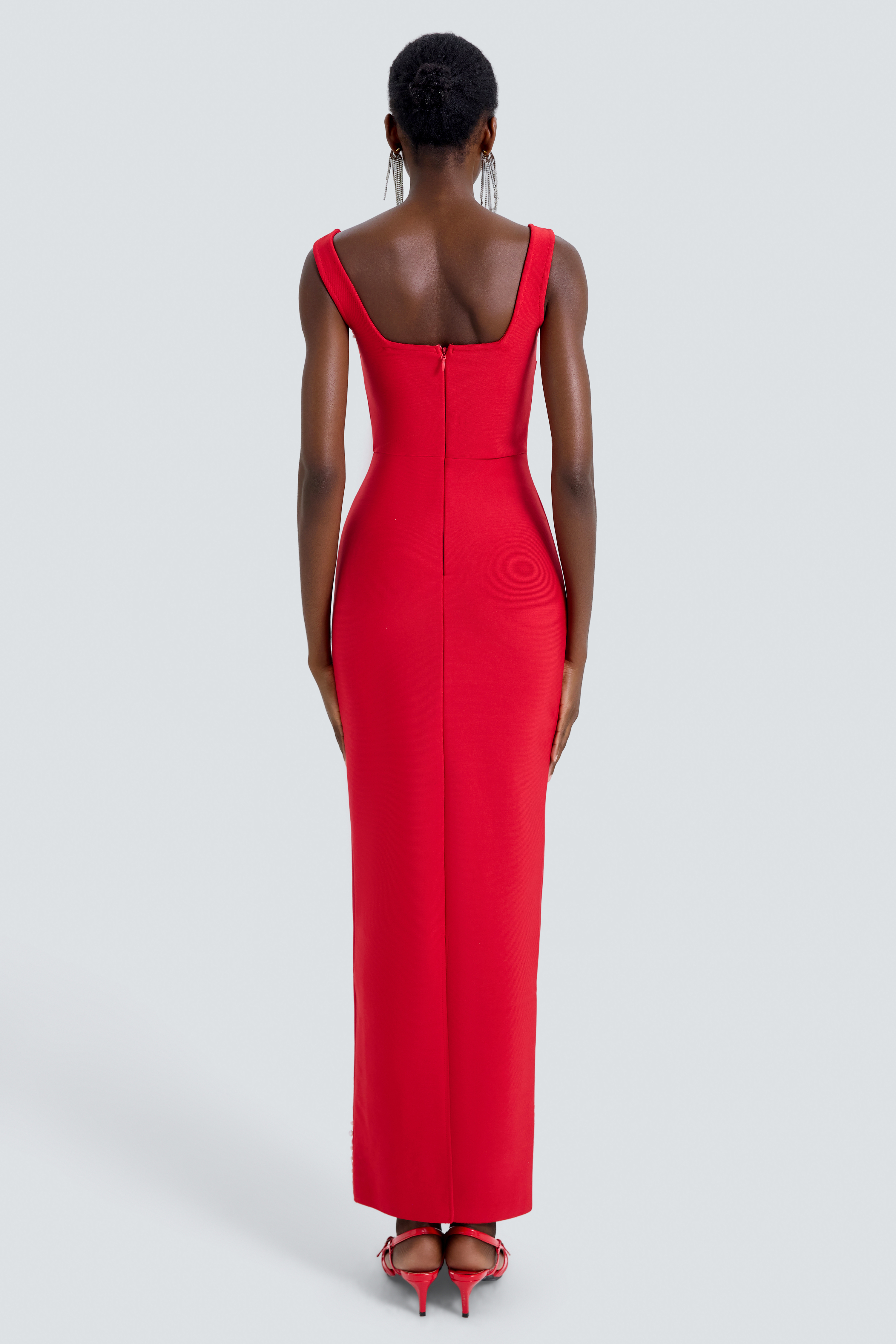 Bandage Faux Pearl Square Collar Maxi Dress