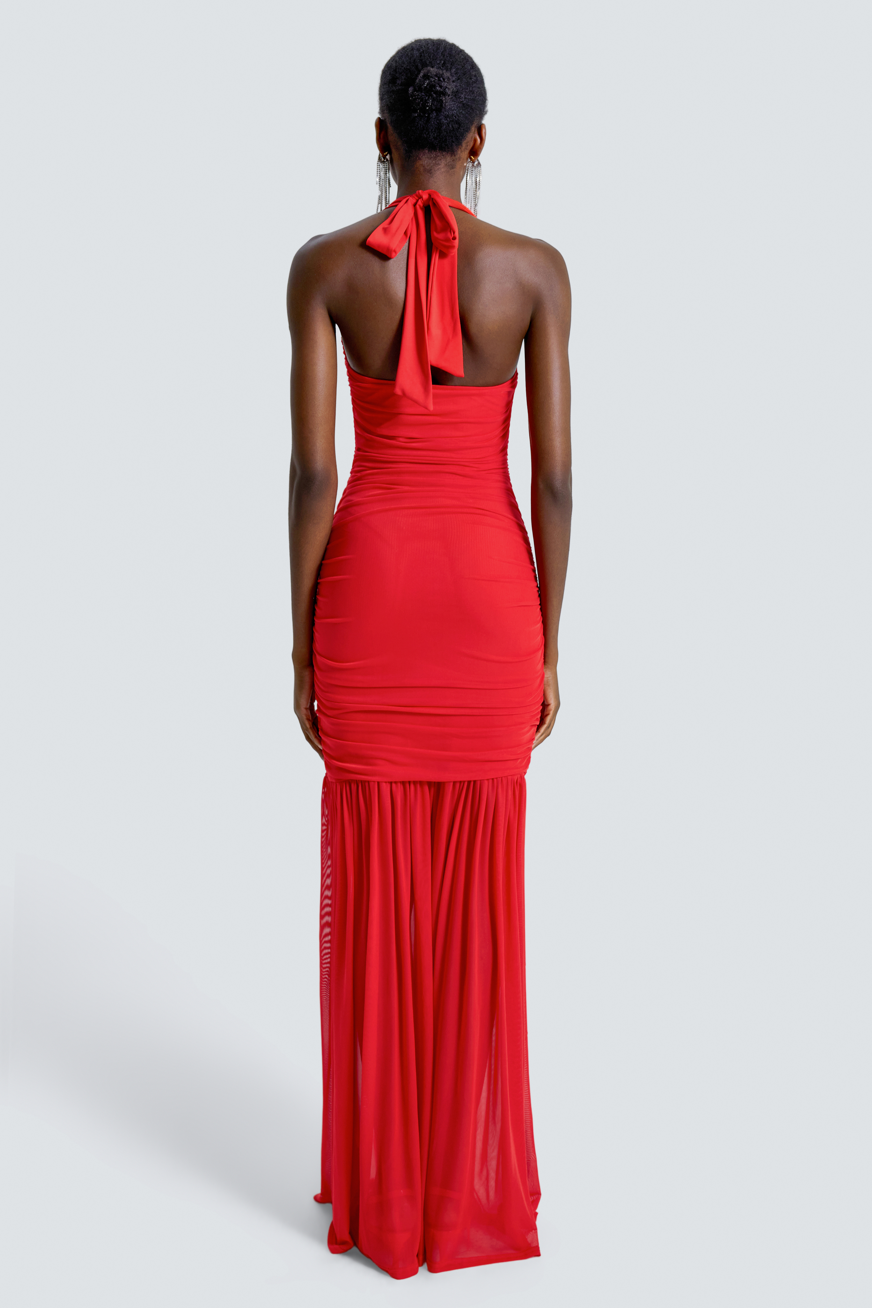 Mesh Gathering Halter Neck Maxi Dress