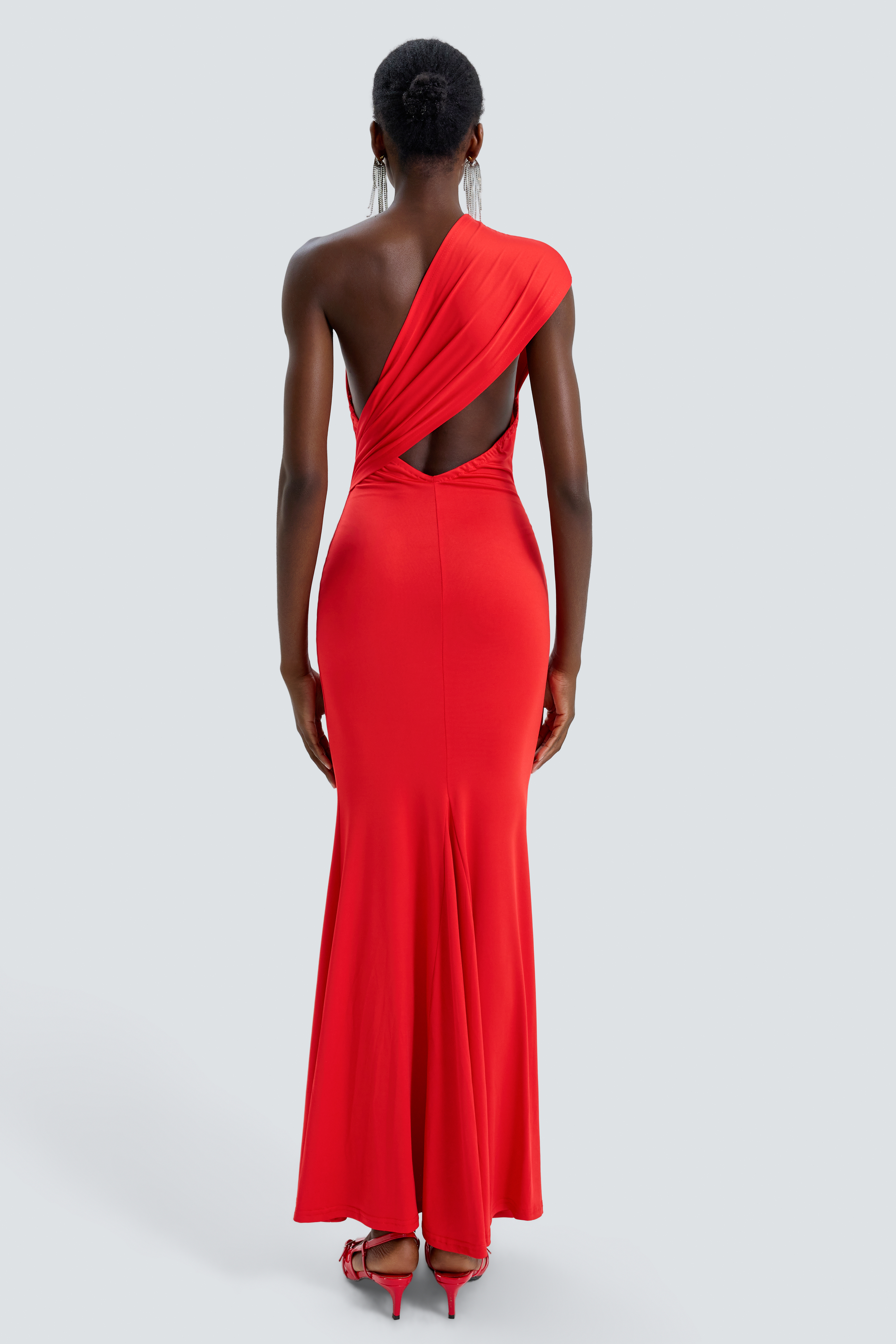 Jersey One Shoulder Metal Decorations Maxi Dress