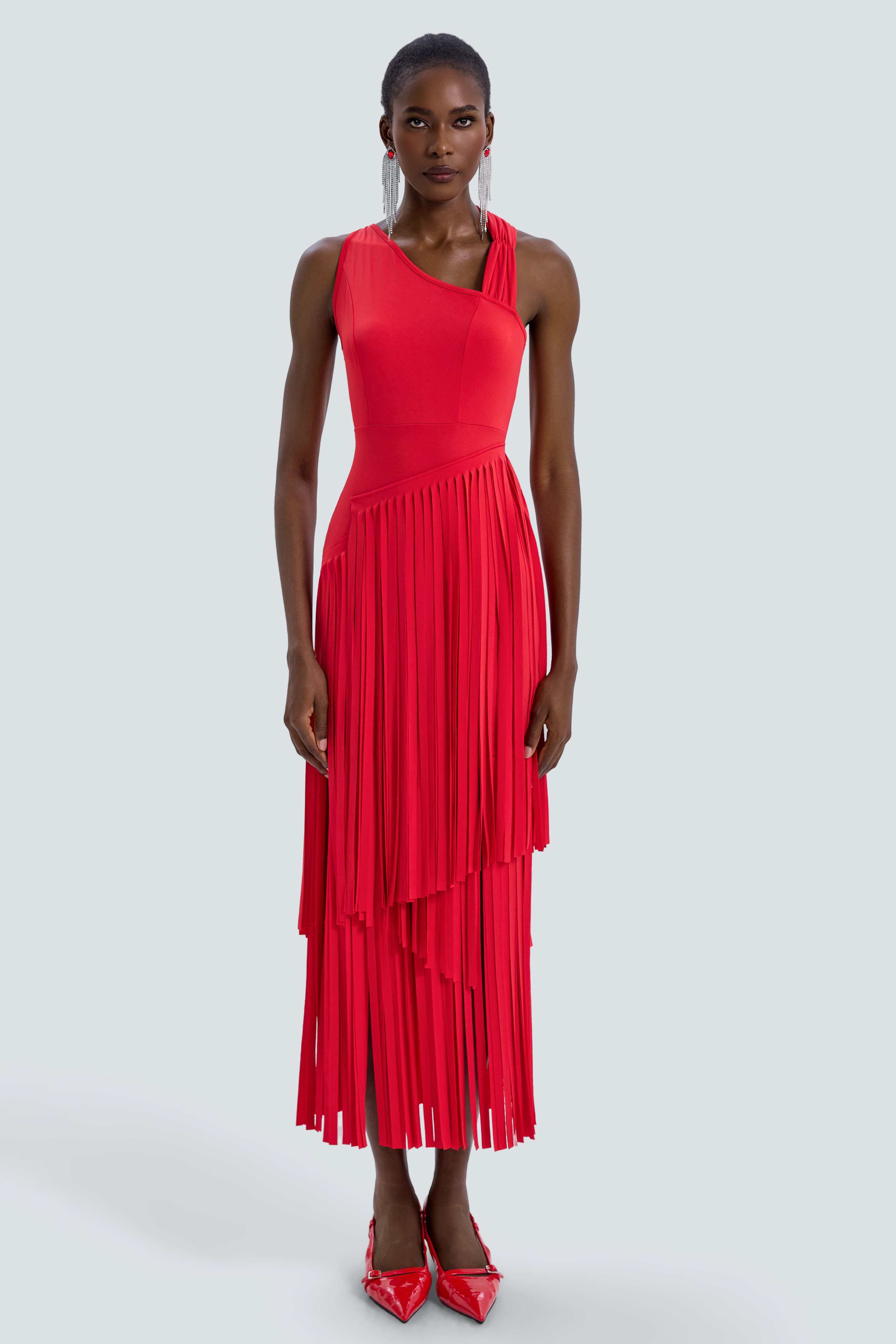 Jersey Tassel Halter Neck Maxi Dress