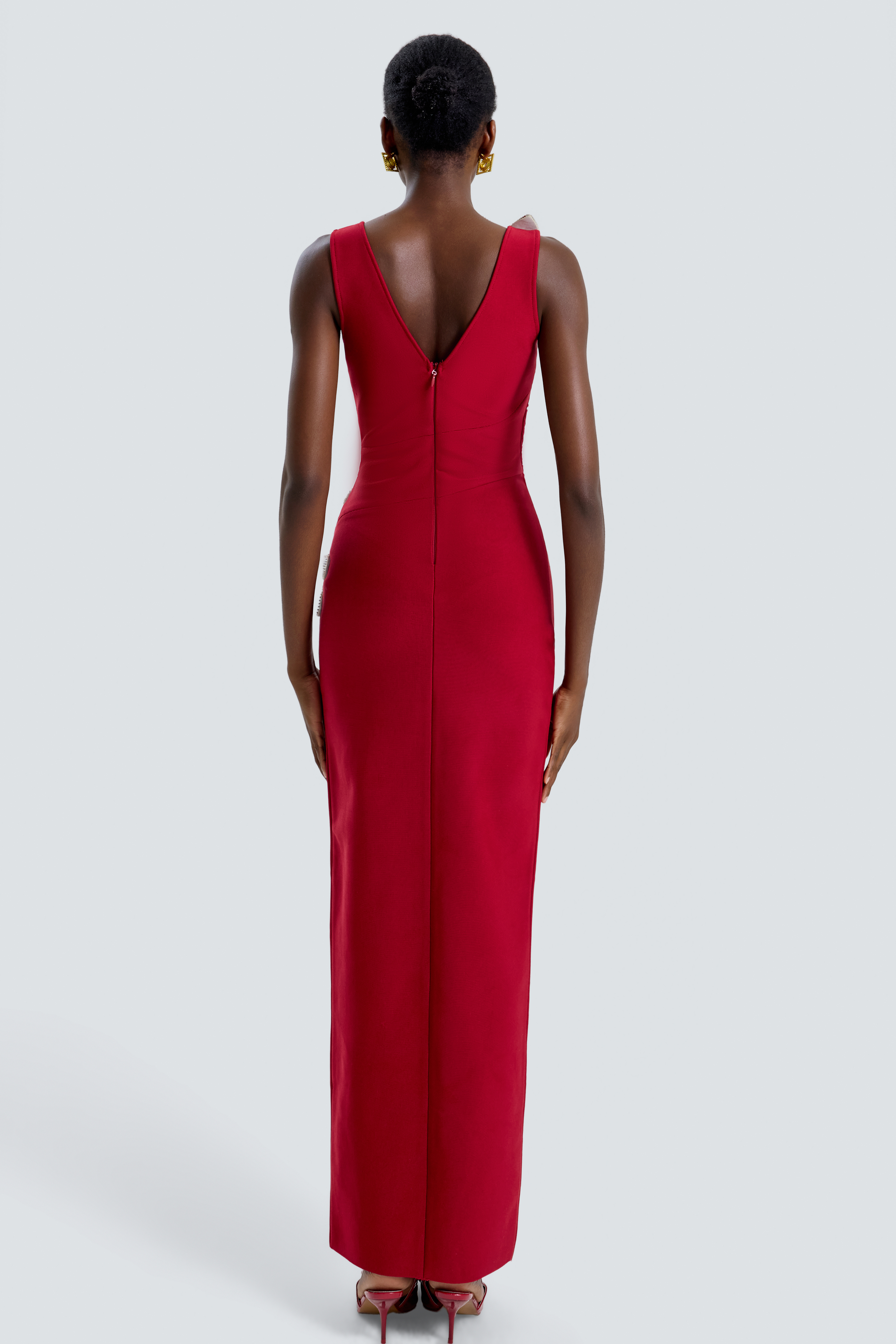 Mesh Splicing Bandage Rhinestone Maxi Dress