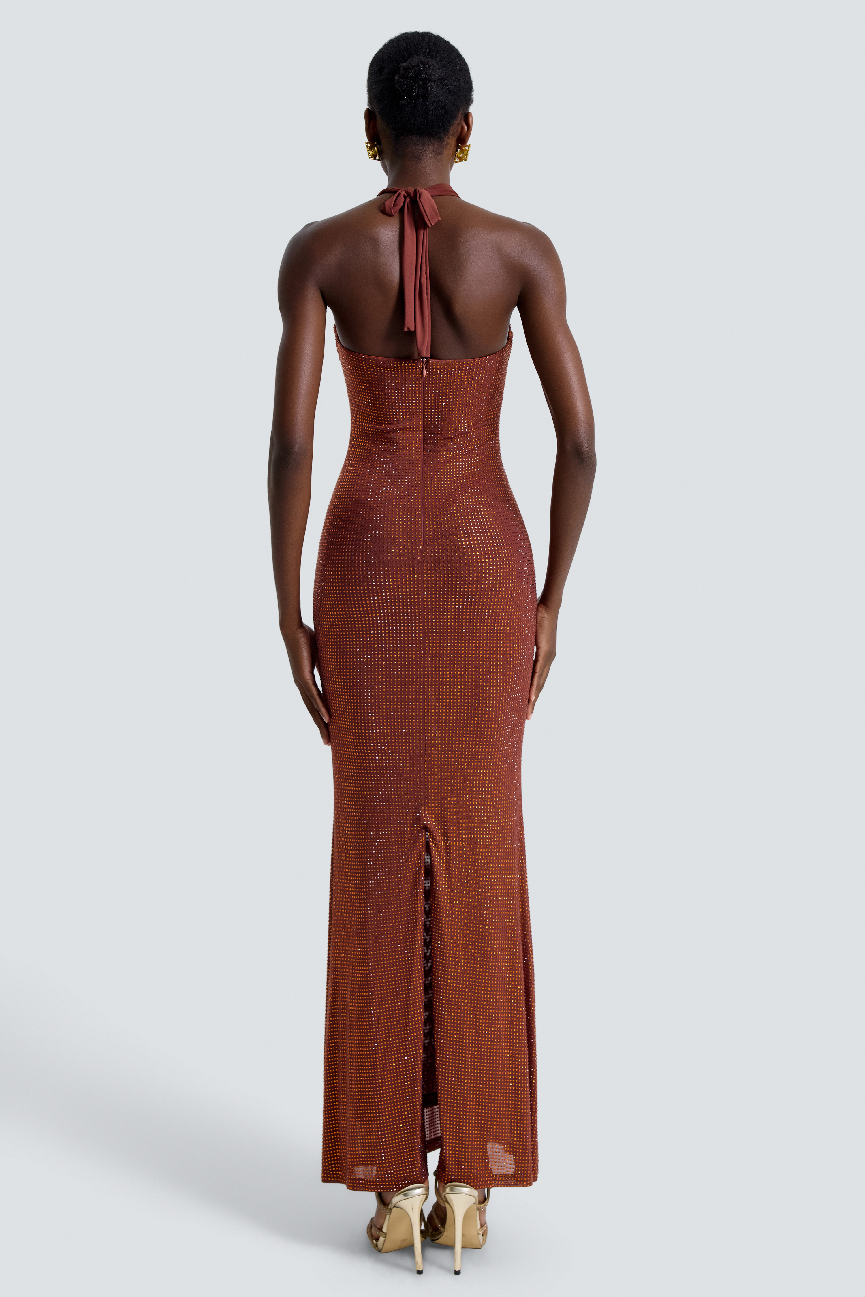 Rhinestone Off Shoulder Bow Maxi Dress