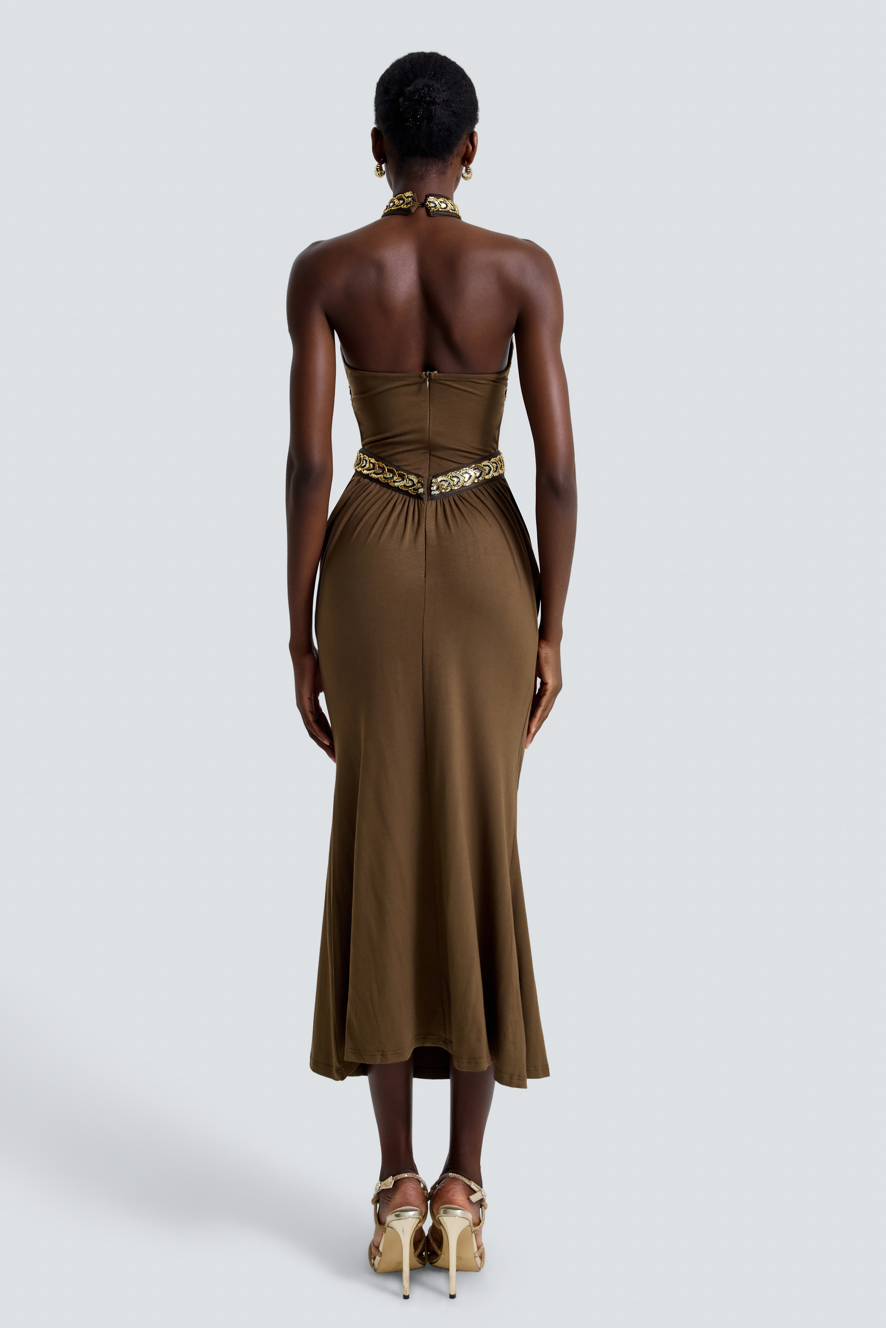 Jersey Sequin Halter Neck Maxi Dress
