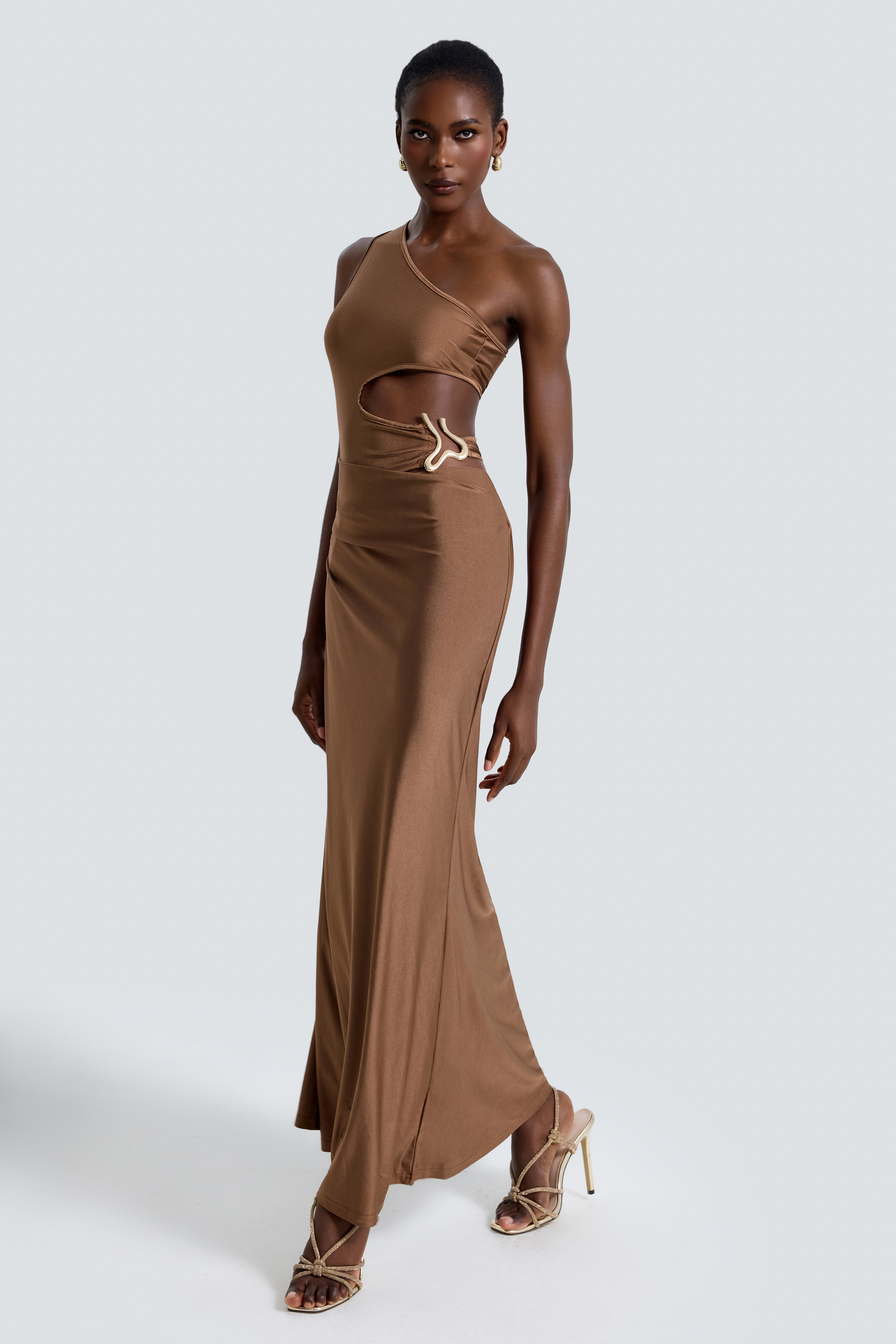 【USAGI ONLIN限定】RIBBON SHOULDER CUT DRESS Jersey One-Shoulder Cut-Out Maxi Dress – Violet Aurora