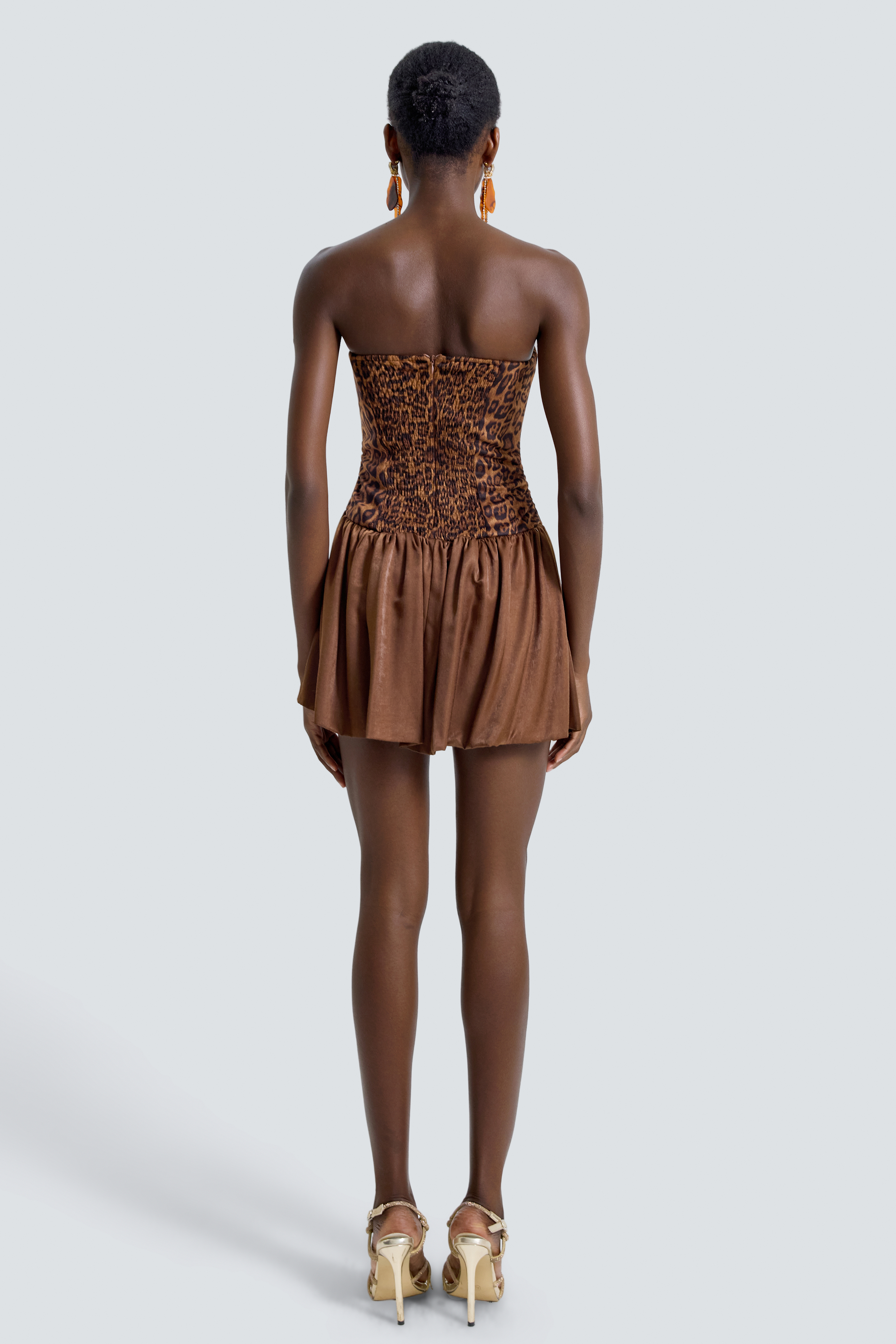 Leopard Print Smocking Off-Shoulder Mini Dress
