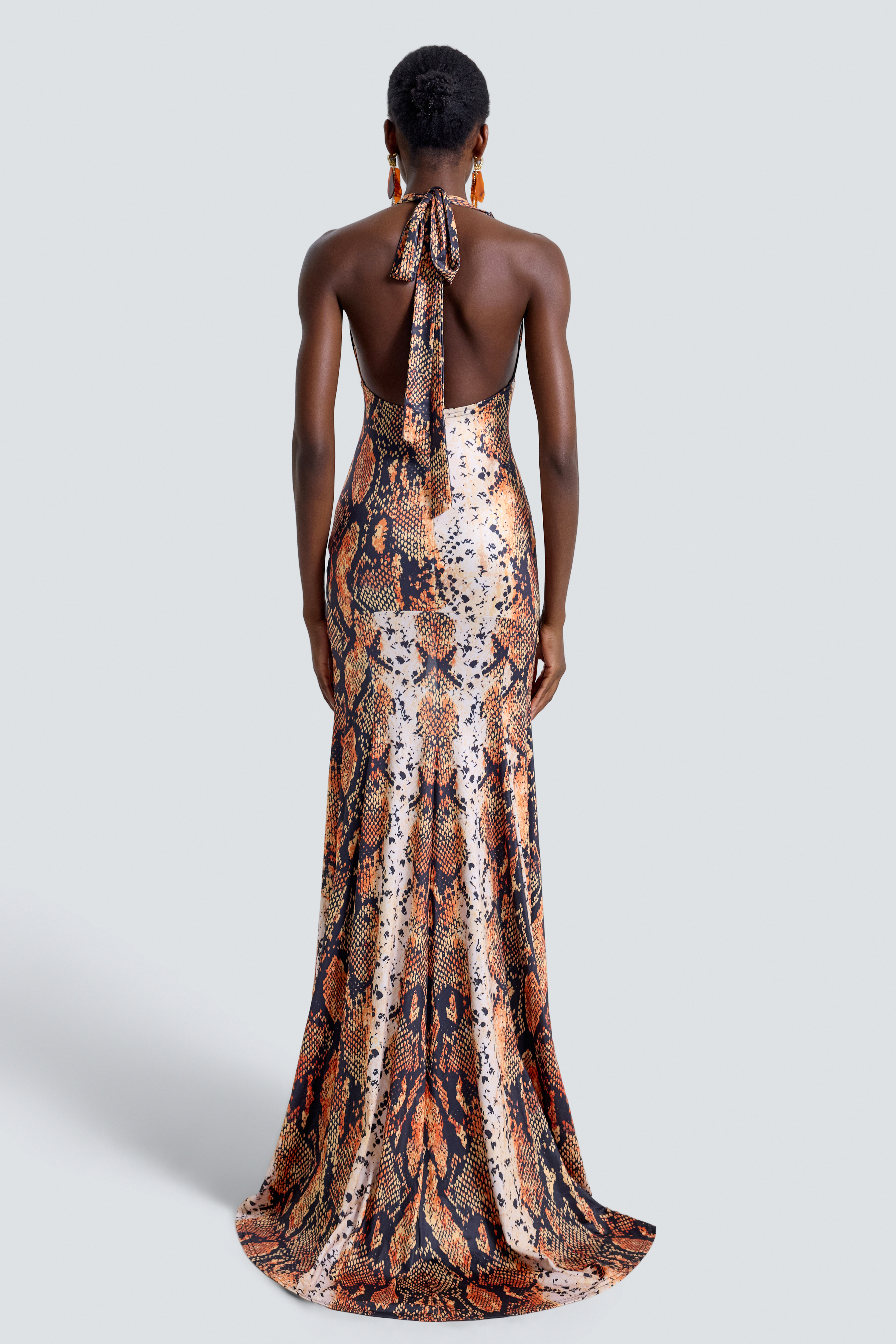 Snake Print V-Neck Slit Maxi Dress