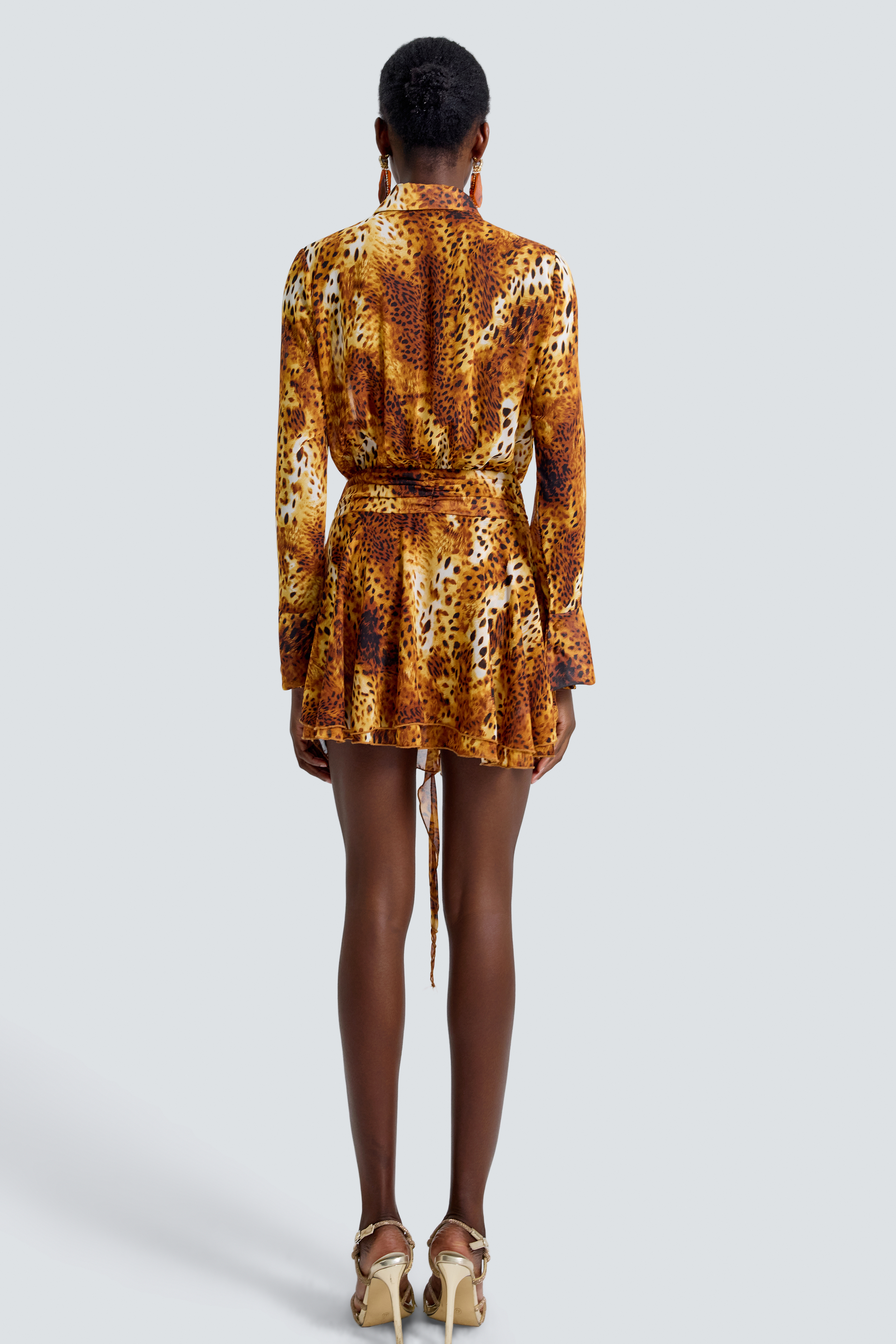 Leopard Print Single Breasted Tie-Up Mini Dress