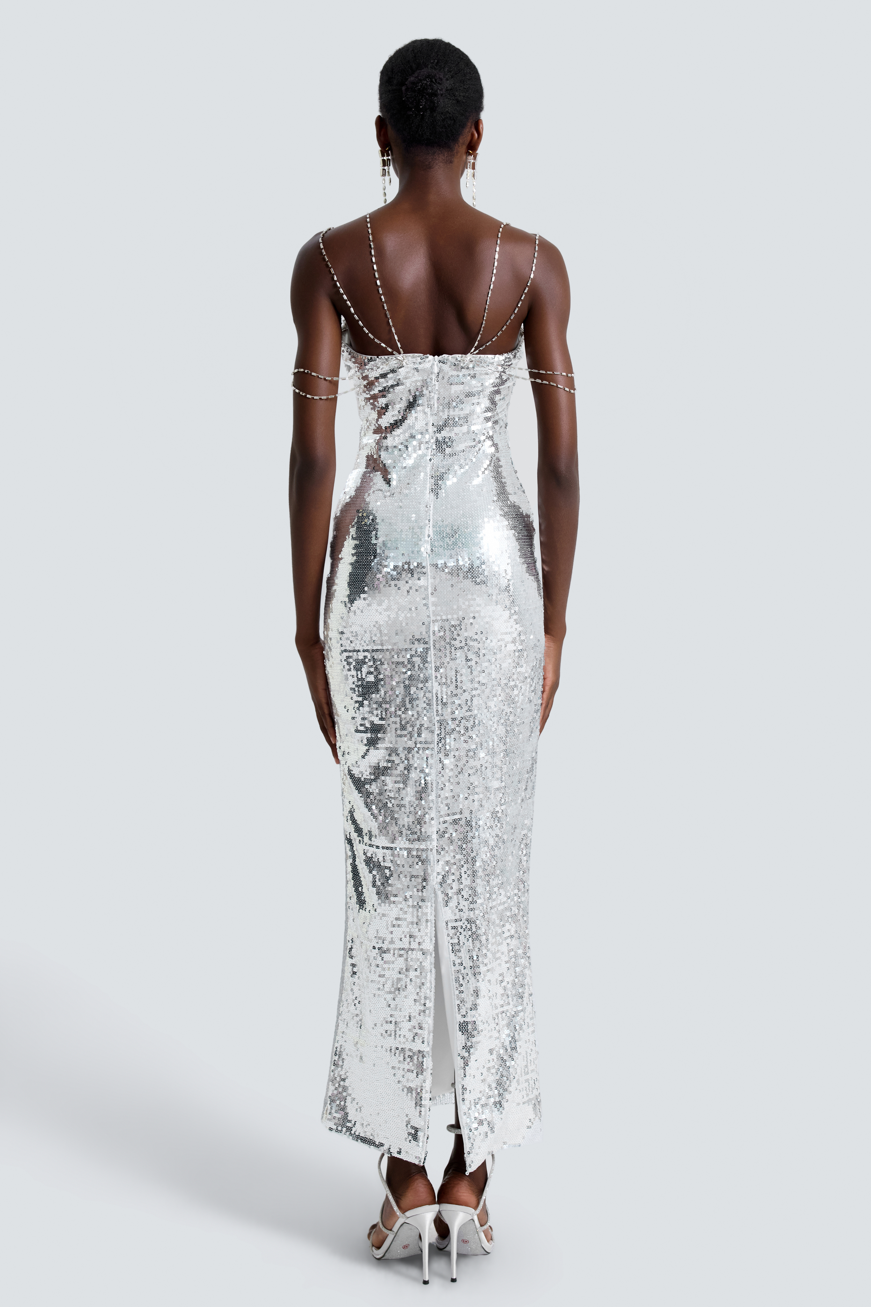 Sequin Rhinestone Slit Maxi Dress