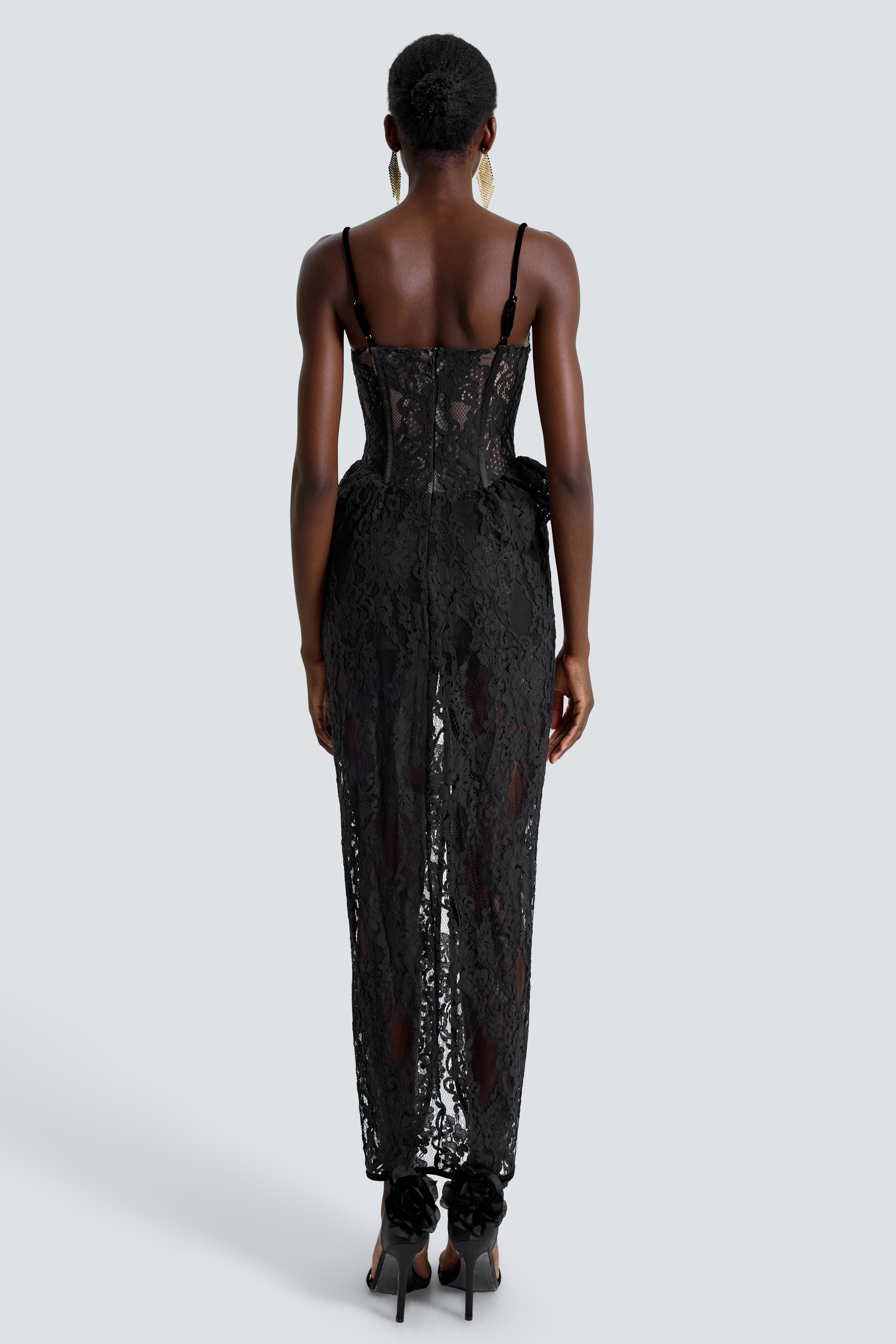 Lace See-Through Slit Maxi Dress