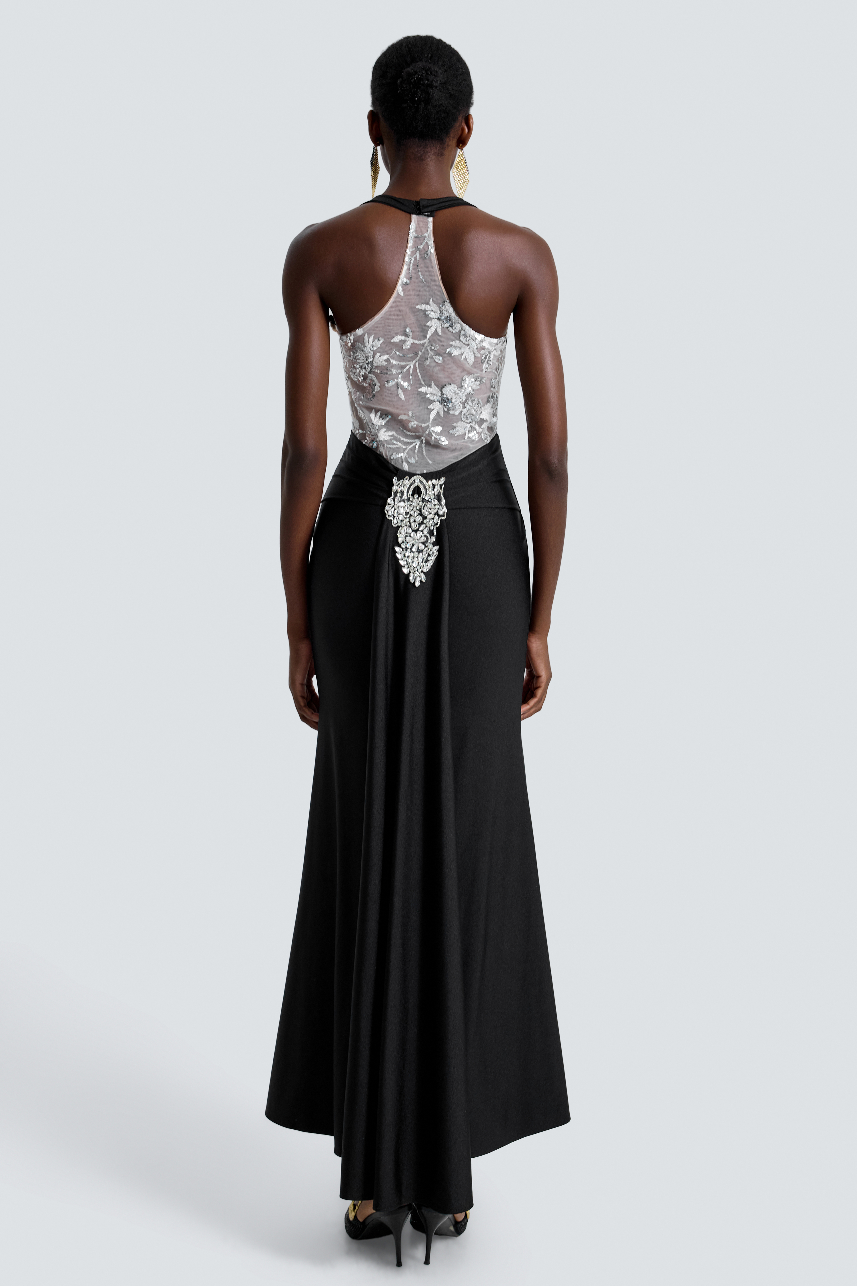 Sequin Rhinestone Halter Neck Maxi Dress