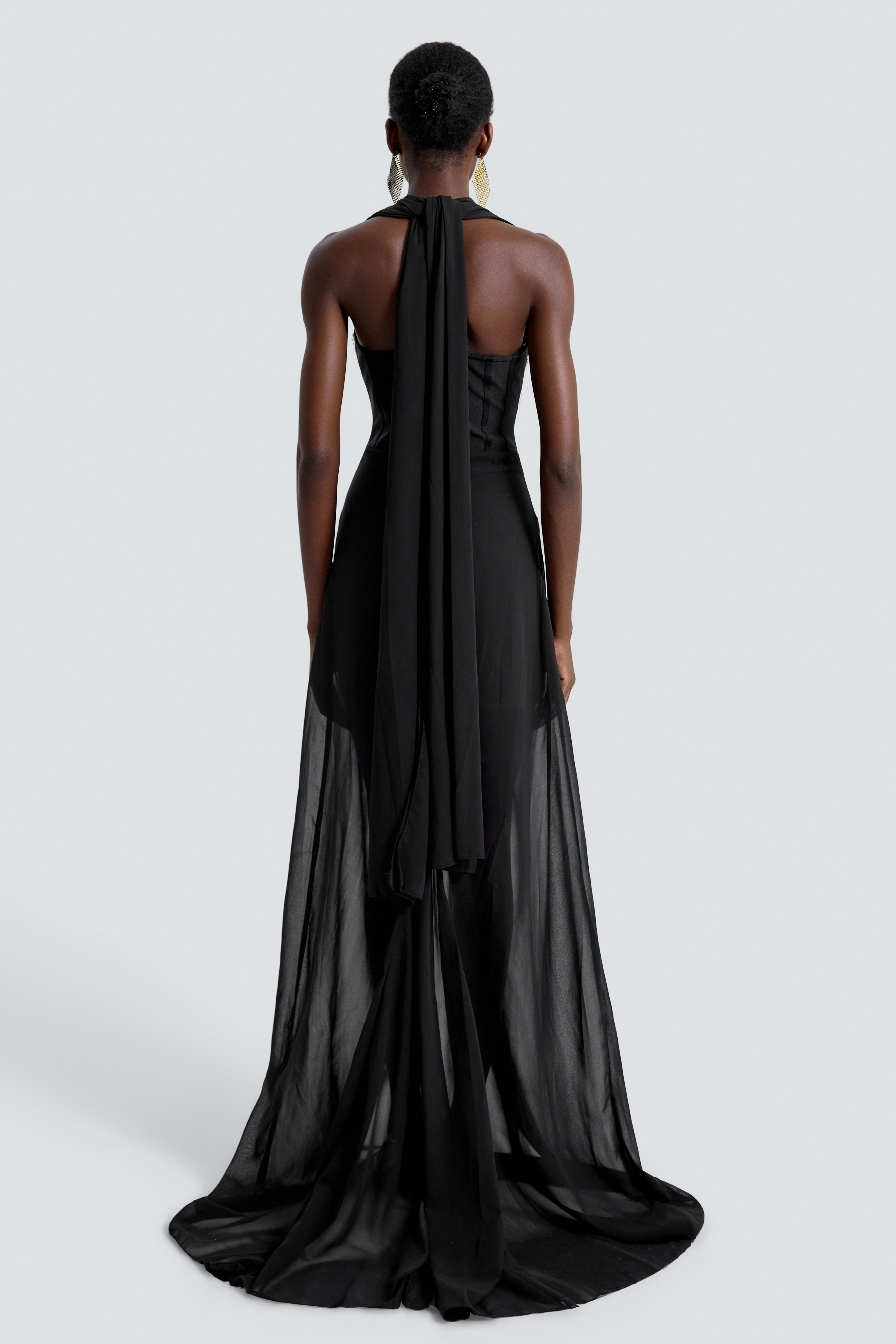 Bandage Splicing Chiffon Rivet Maxi Dress