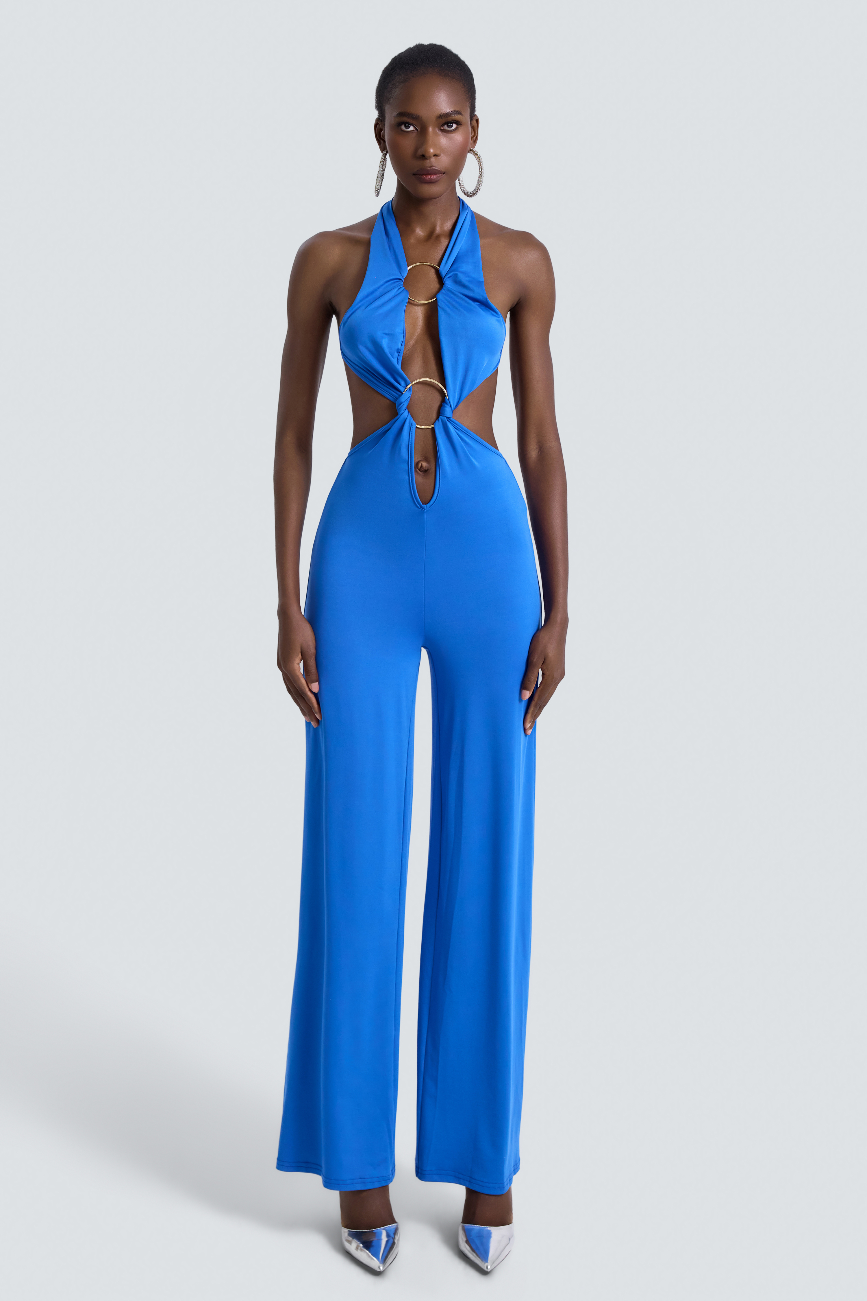 Jersey Metal Decorations Halter Neck Jumpsuit