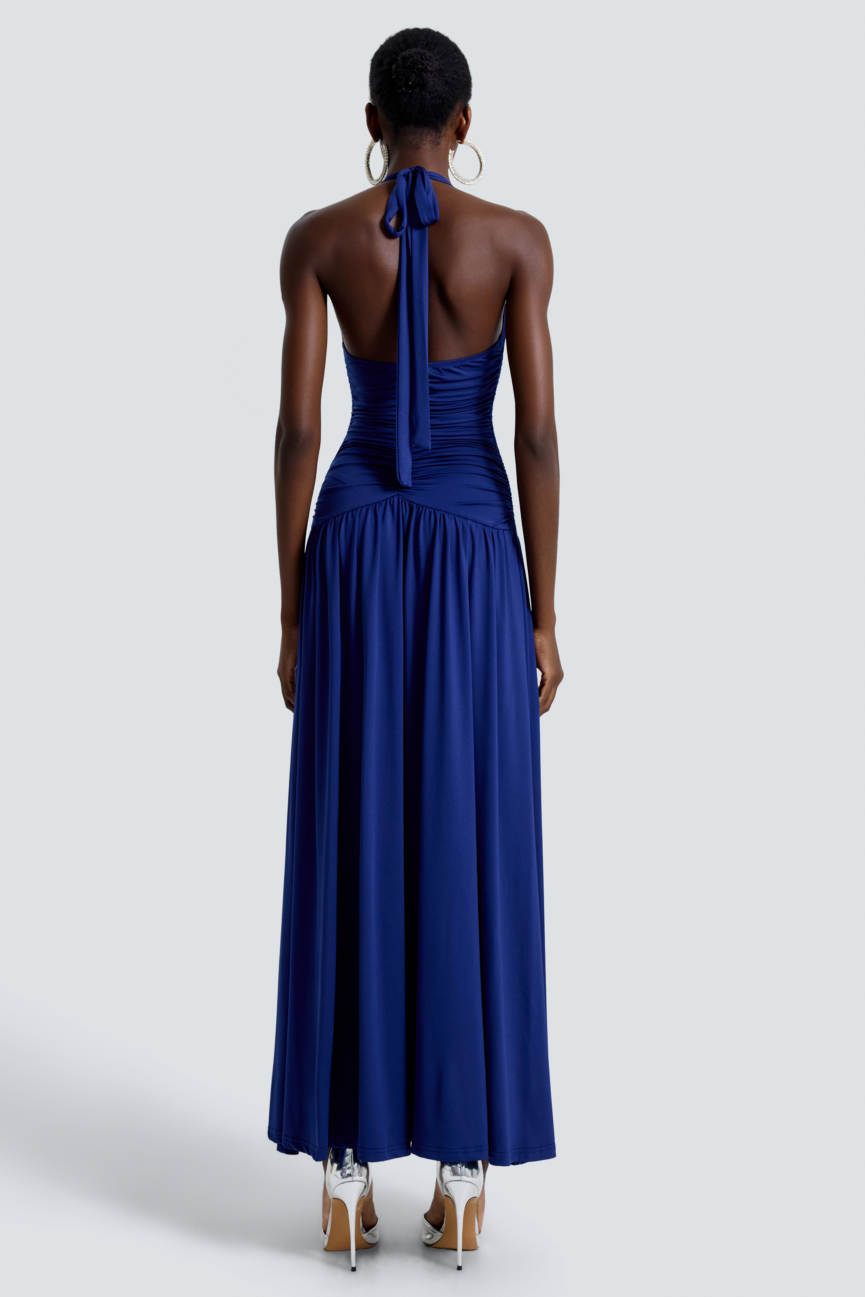Jersey Gathering Halter Neck Maxi Dress