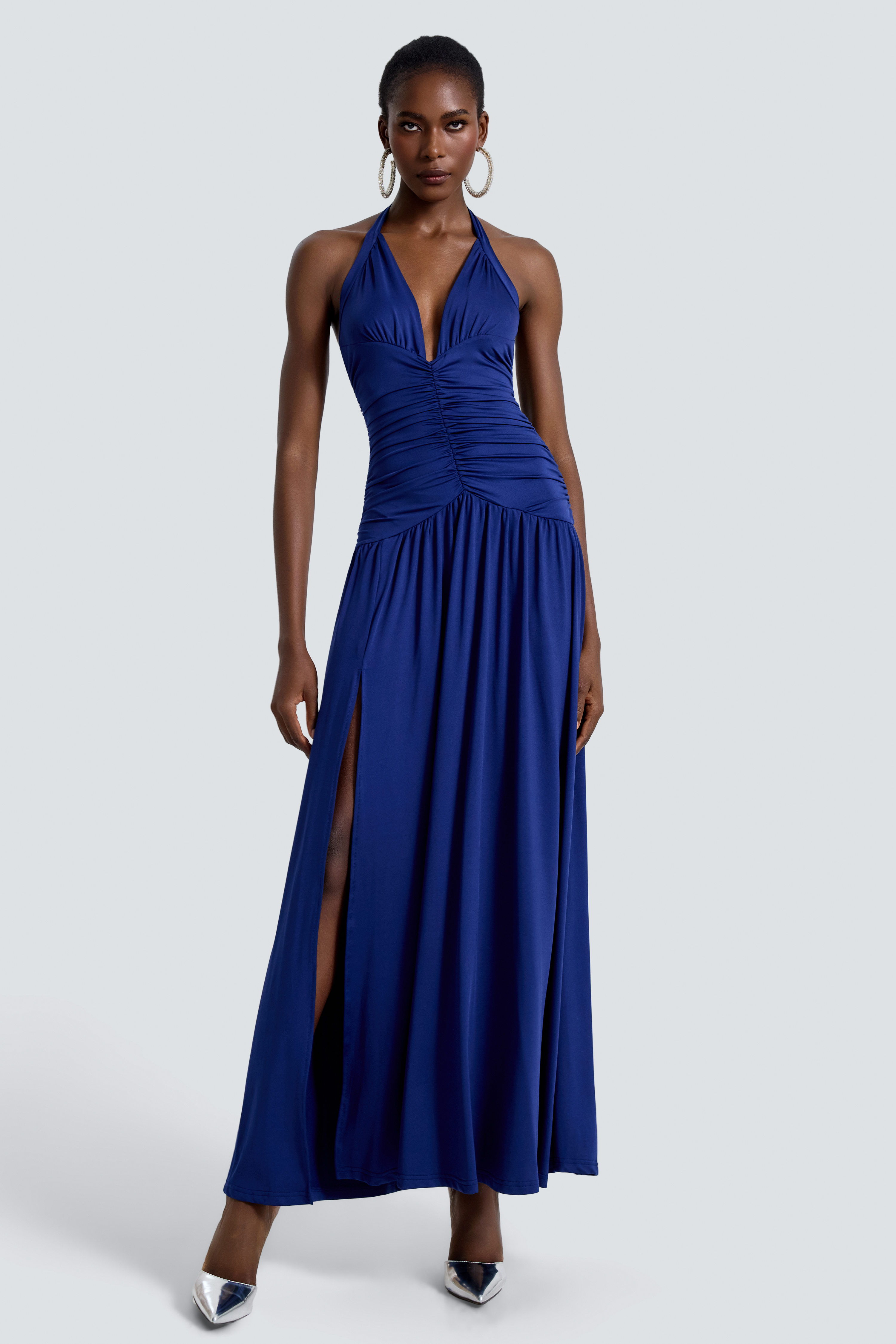 Jersey Gathering Halter Neck Maxi Dress