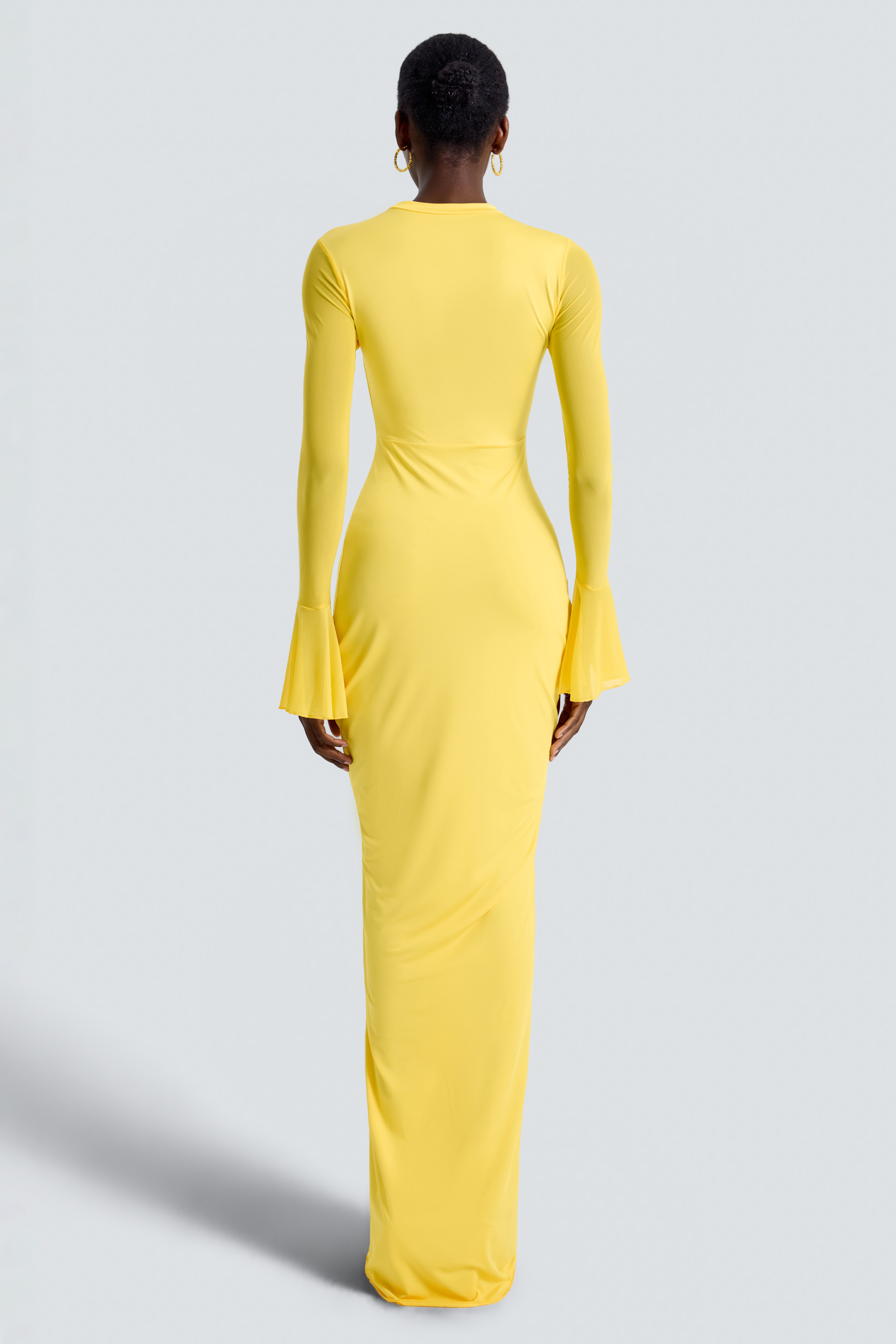 Mesh Splicing Jersey Ruffled See-Through Maxi Dress