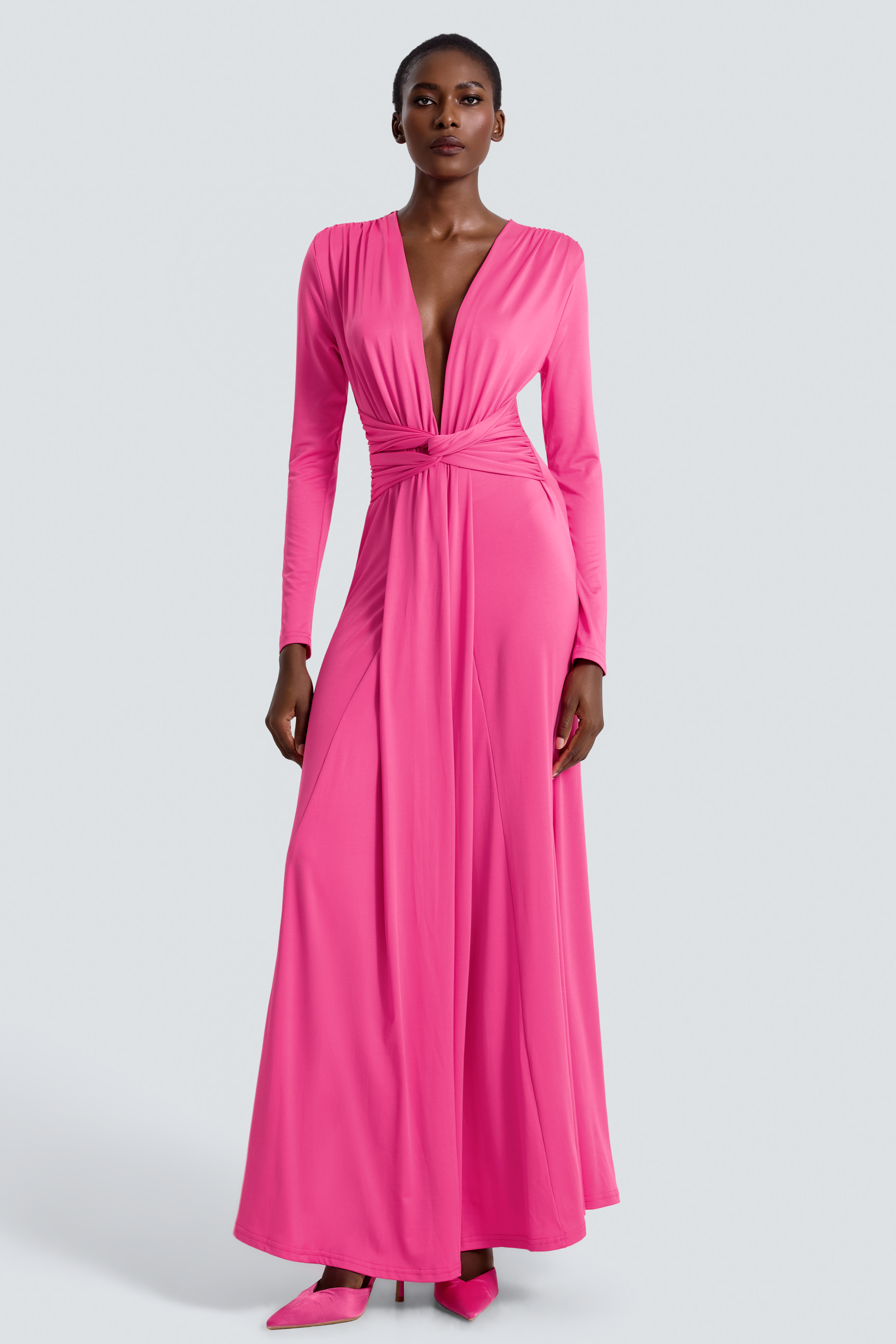 Jersey V-Neck Knotted Maxi Dress