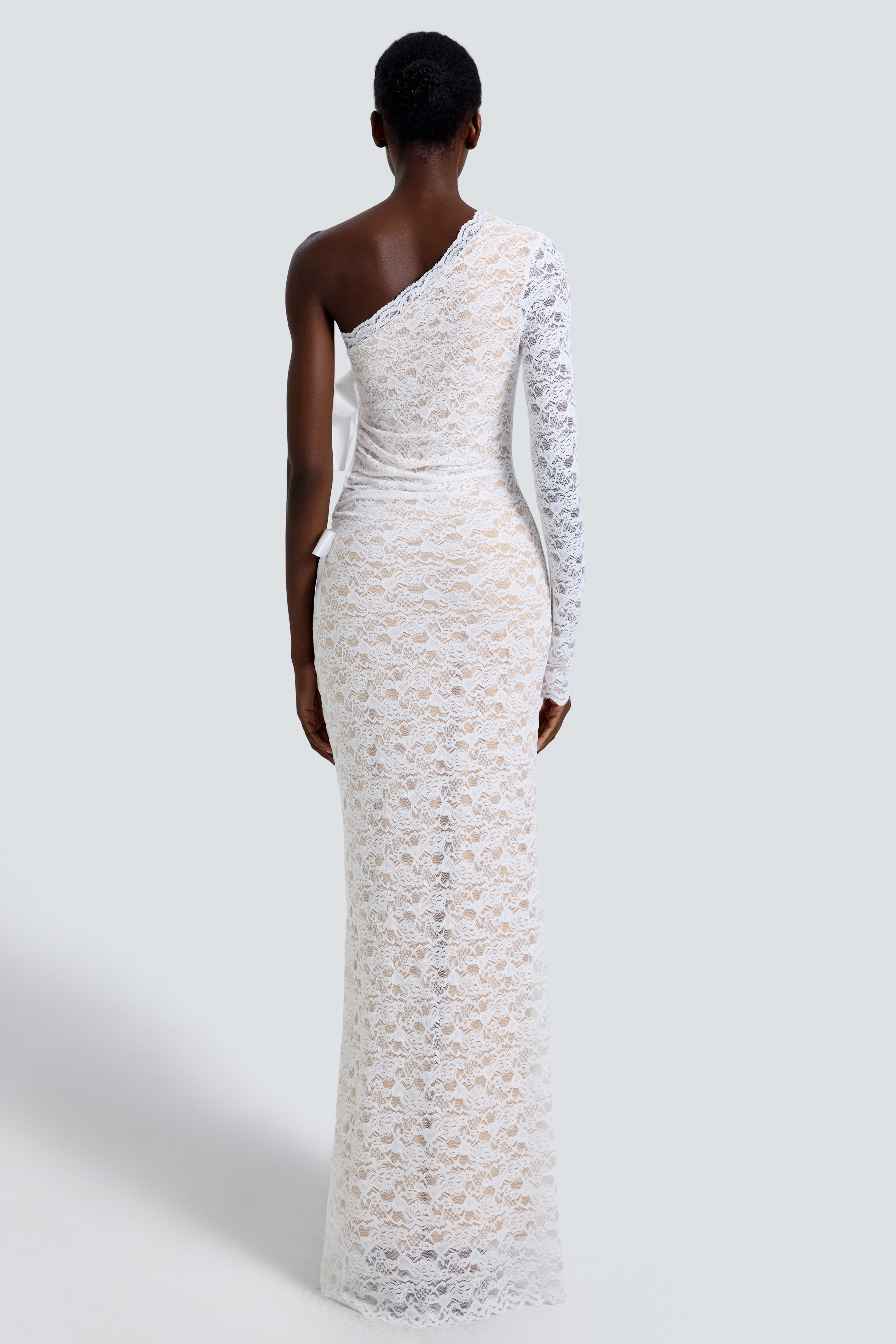 Lace One-Shoulder Bow Maxi Dress