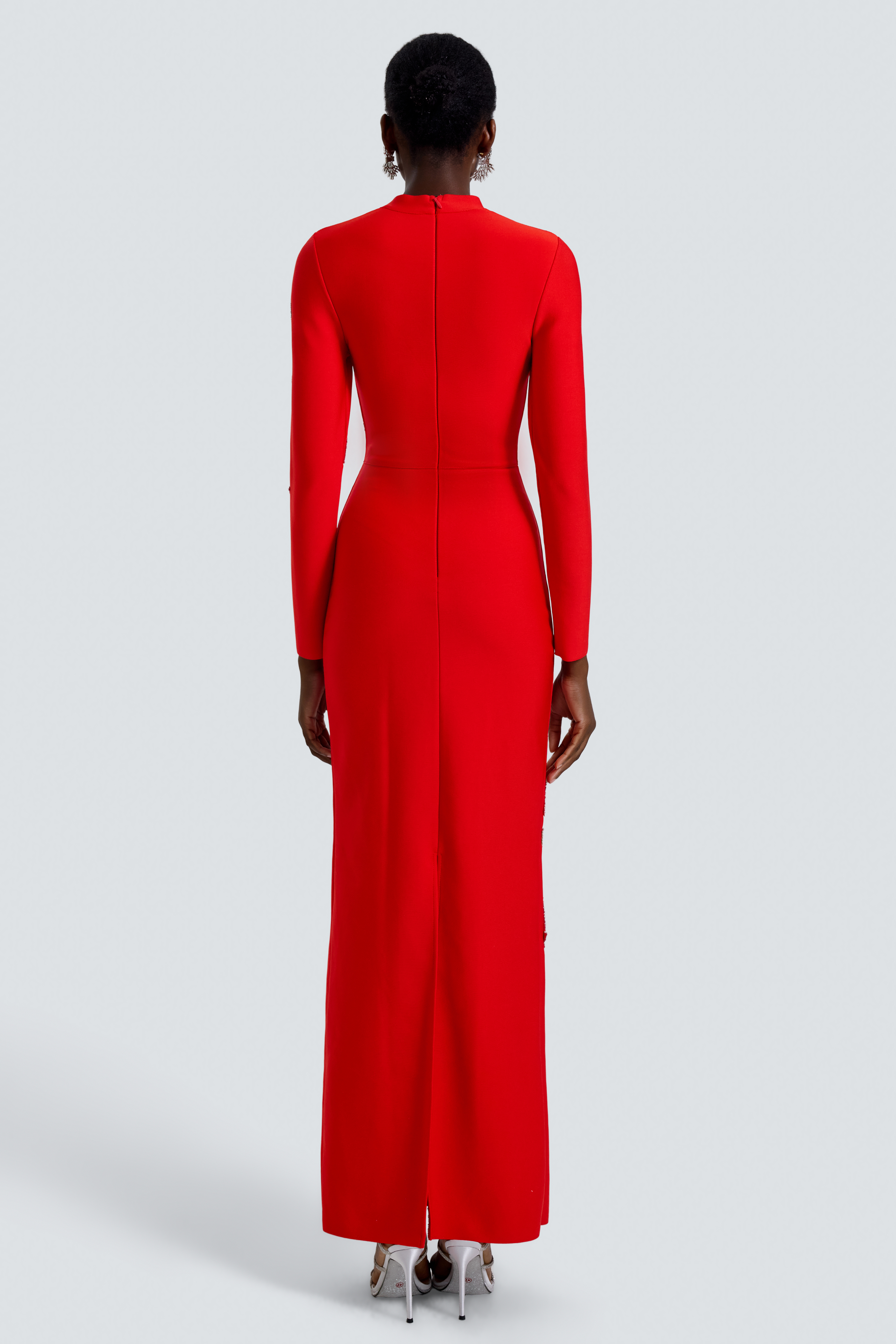 Bandage Rhinestone Long Sleeve Maxi Dress