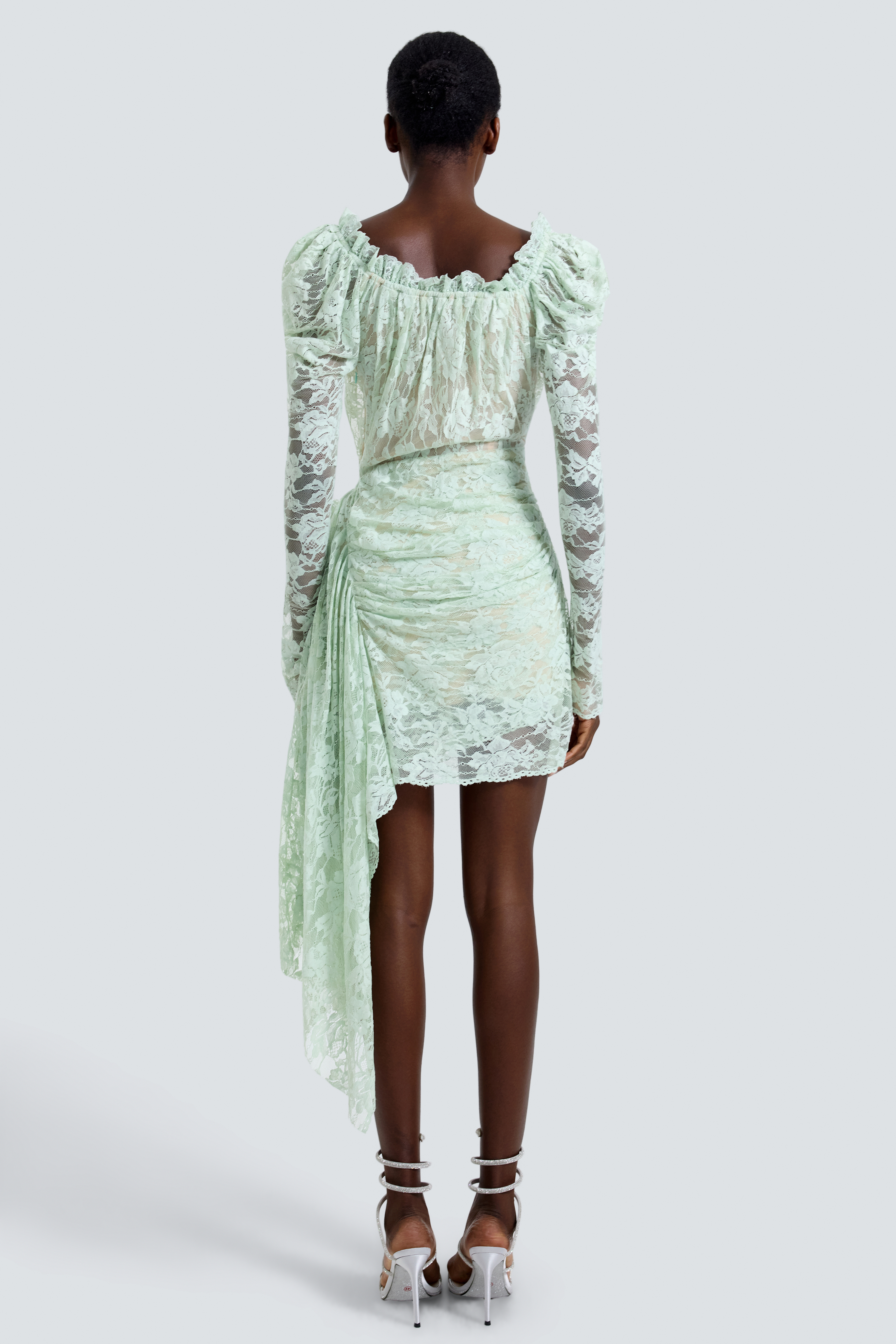 Lace 3D Flower Long Sleeve Mini Dress