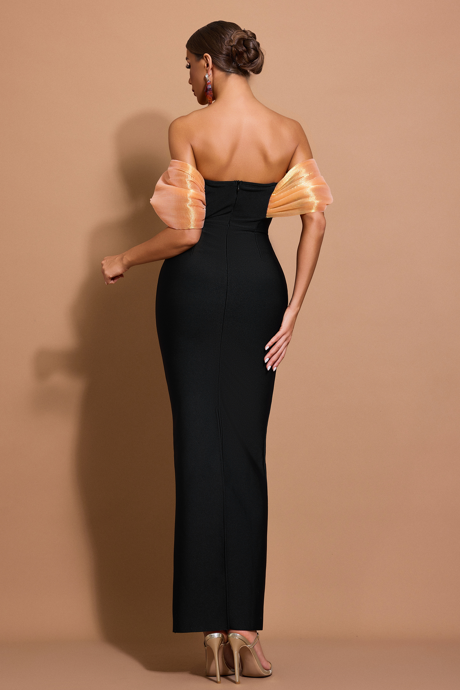 Bandage Off-Shoulder Faux Pearl Maxi Dress