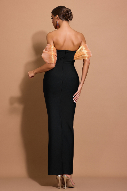 Bandage Off-Shoulder Faux Pearl Maxi Dress