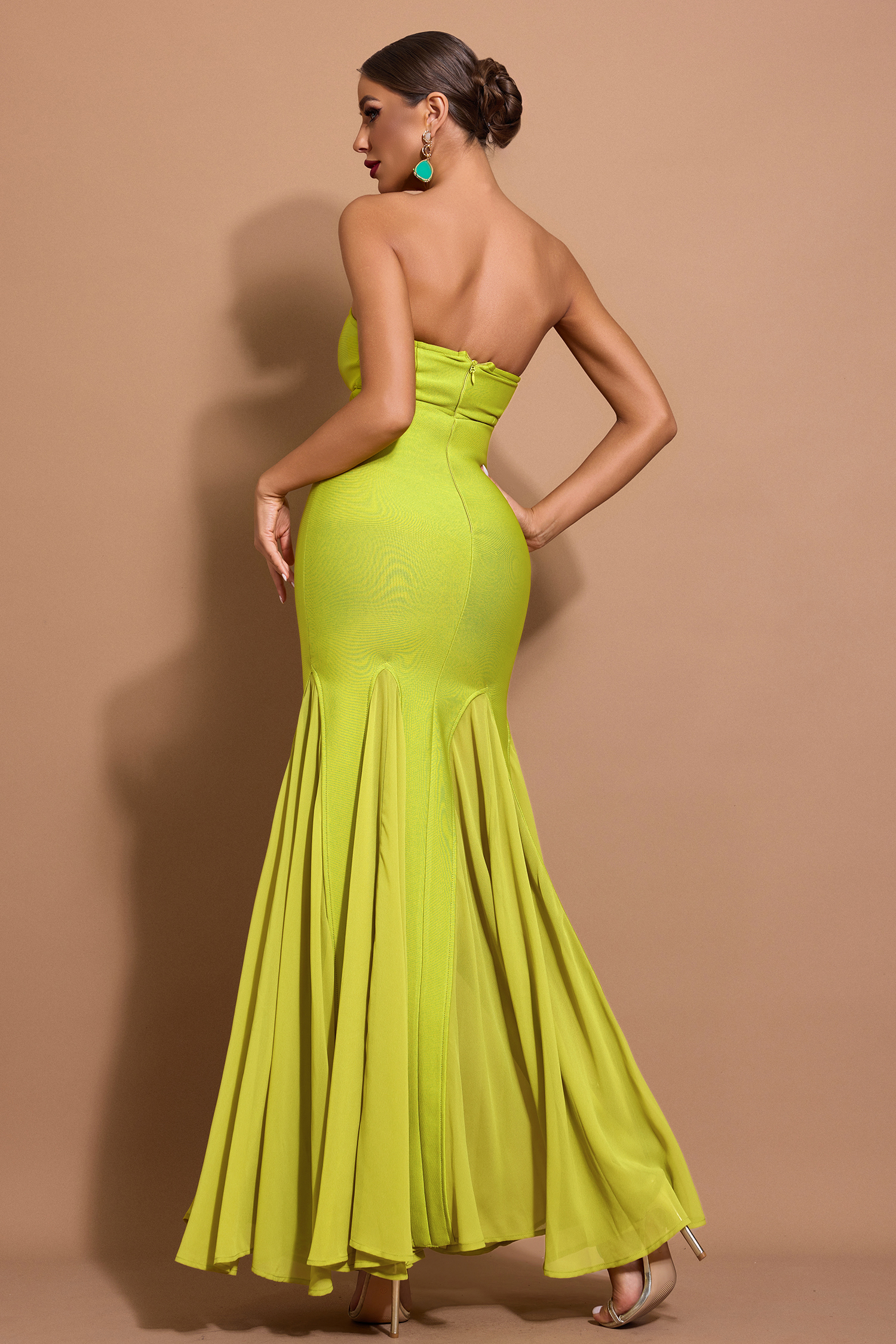 Chiffon Splicing Bandage Off-Shoulder Midi Dress