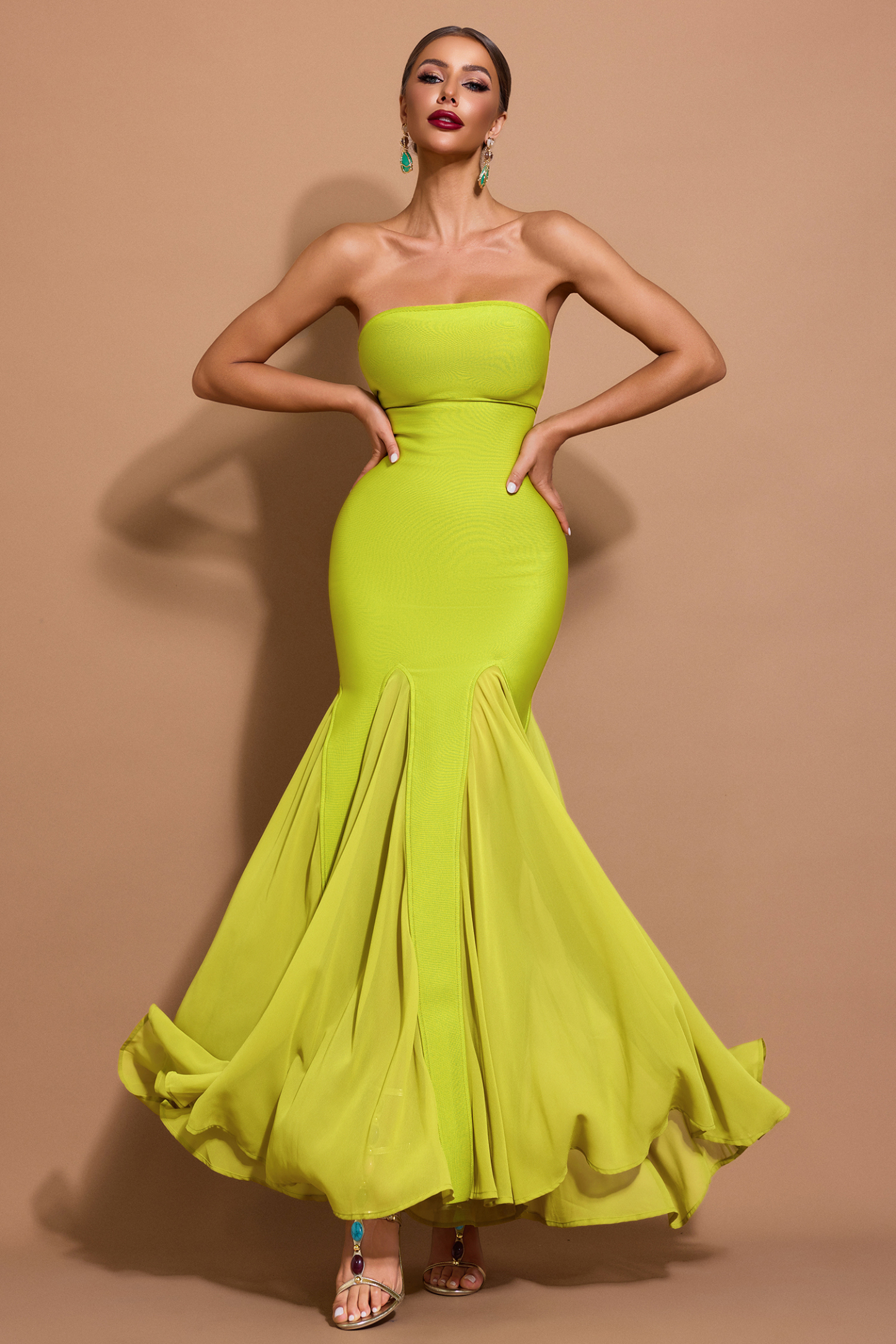 Chiffon Splicing Bandage Off-Shoulder Midi Dress